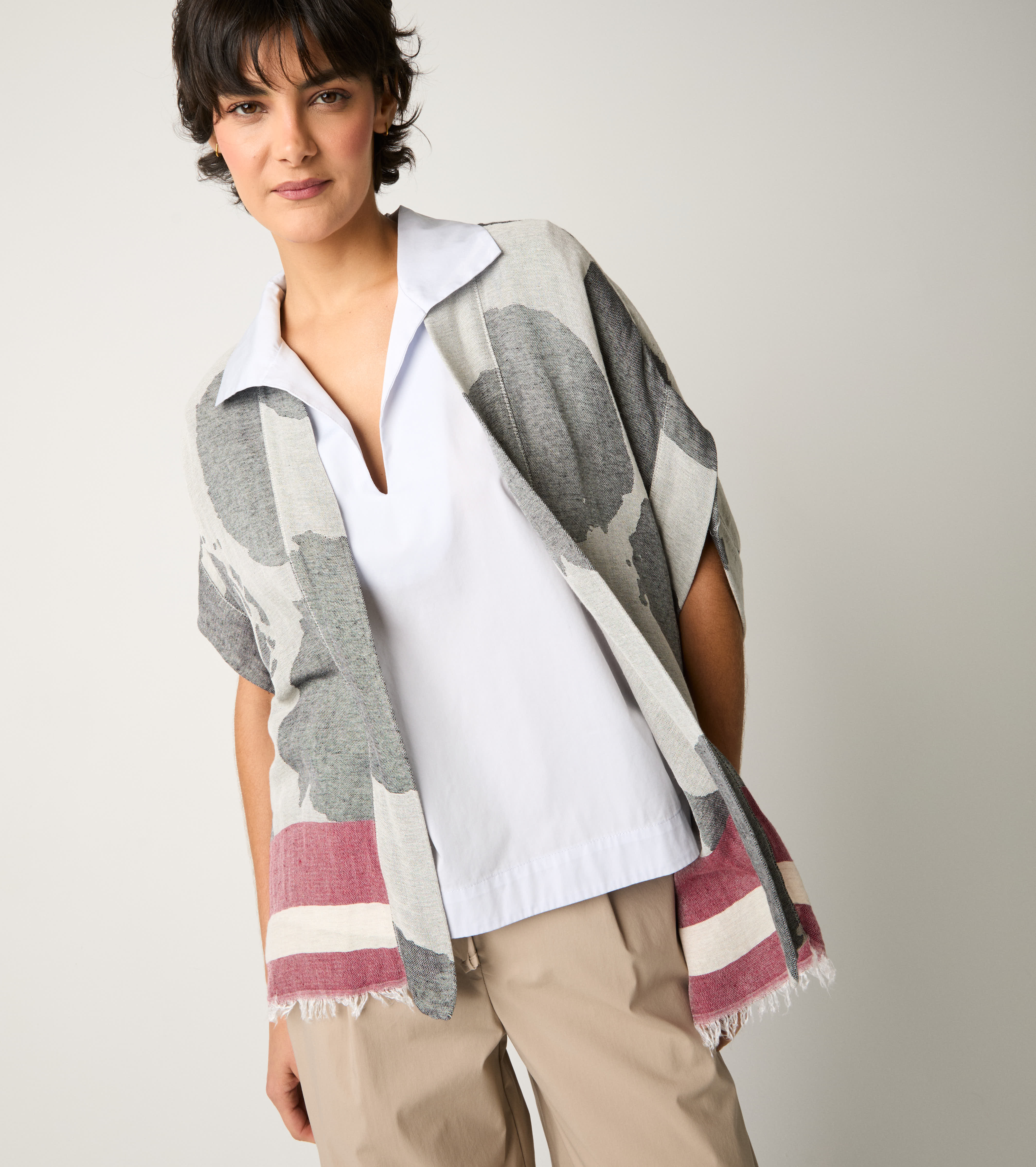 Sand cotton jacquard kimono jacket