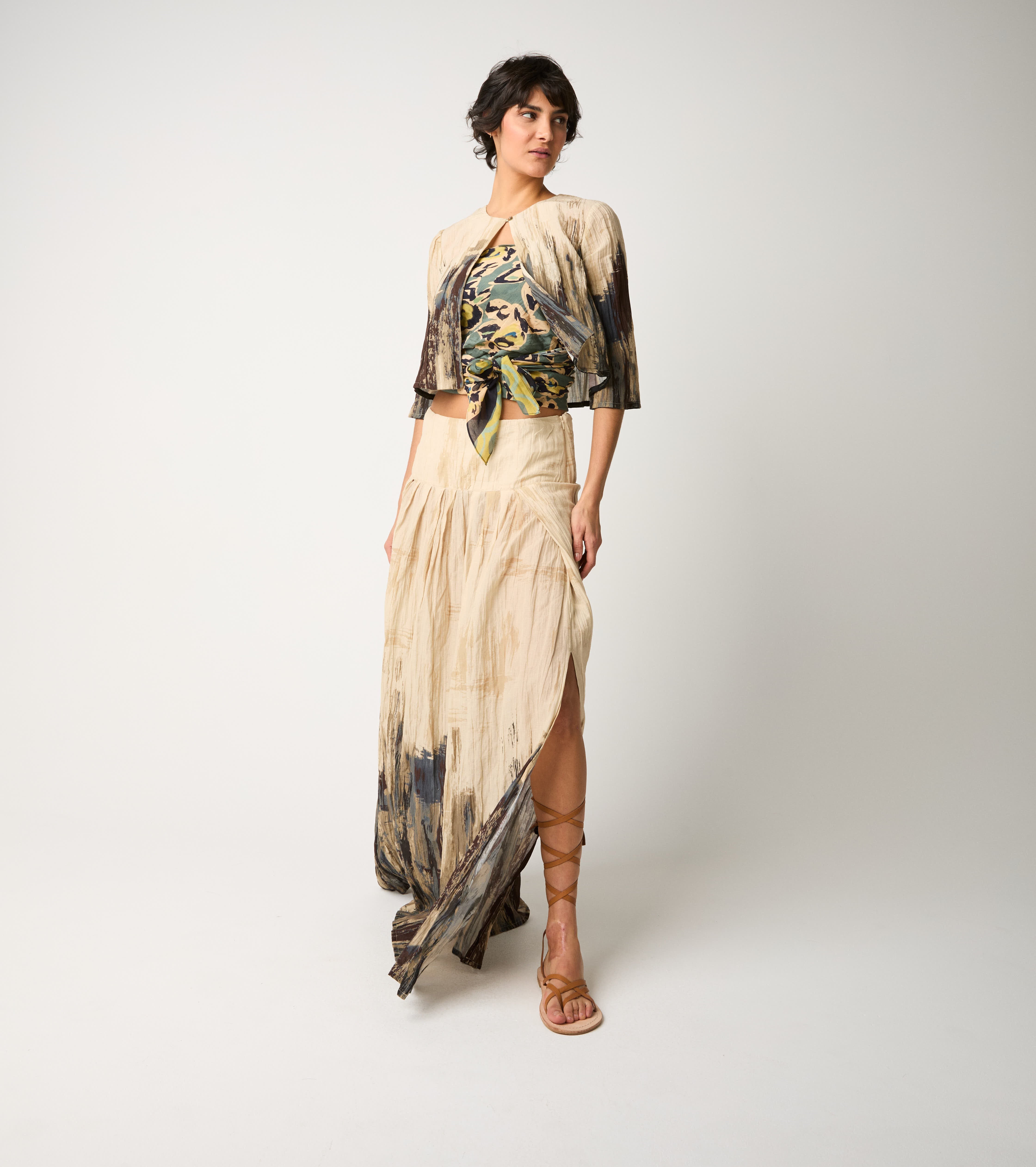 Cropped jacket with brushstroke print