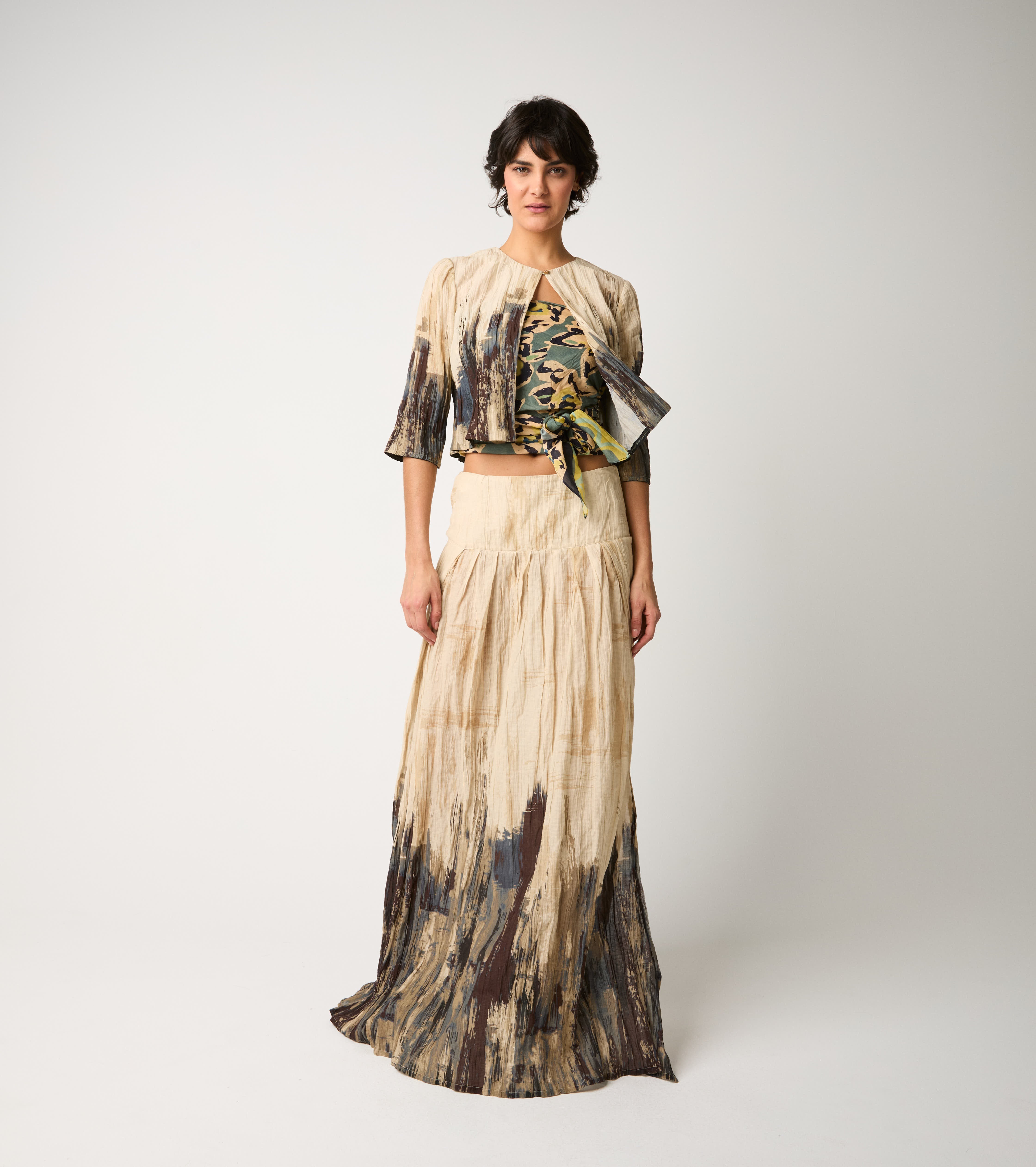 Cropped jacket with brushstroke print