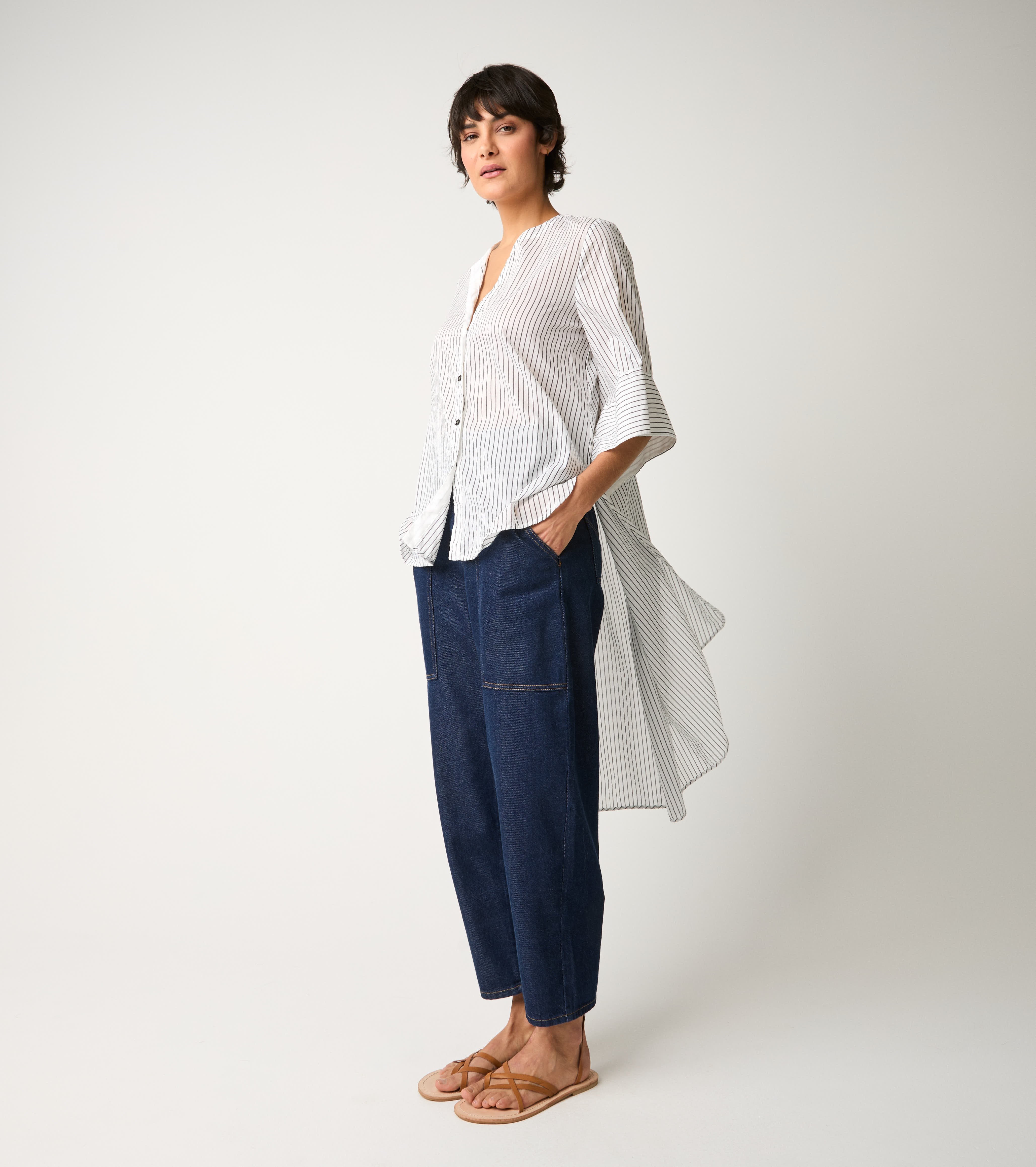 Camicia lunga a righe con spacchi  bianco