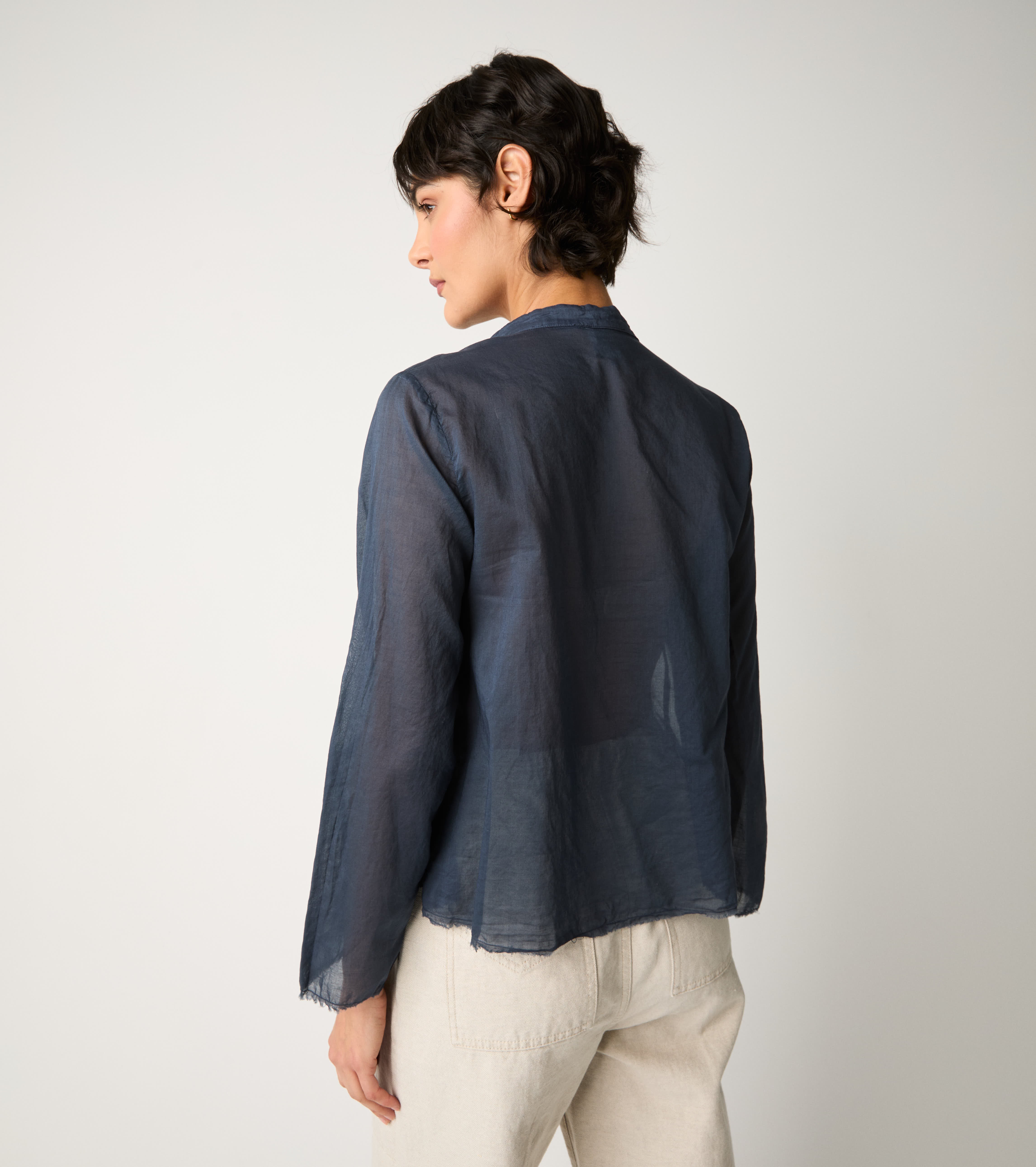 Blusa con scollo a V e maniche lunghe blu