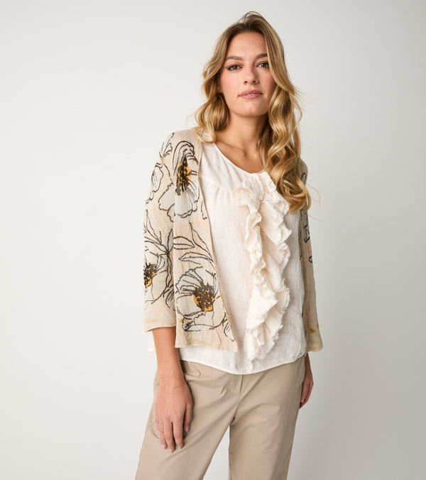 Powdery V-neck floral cardigan
