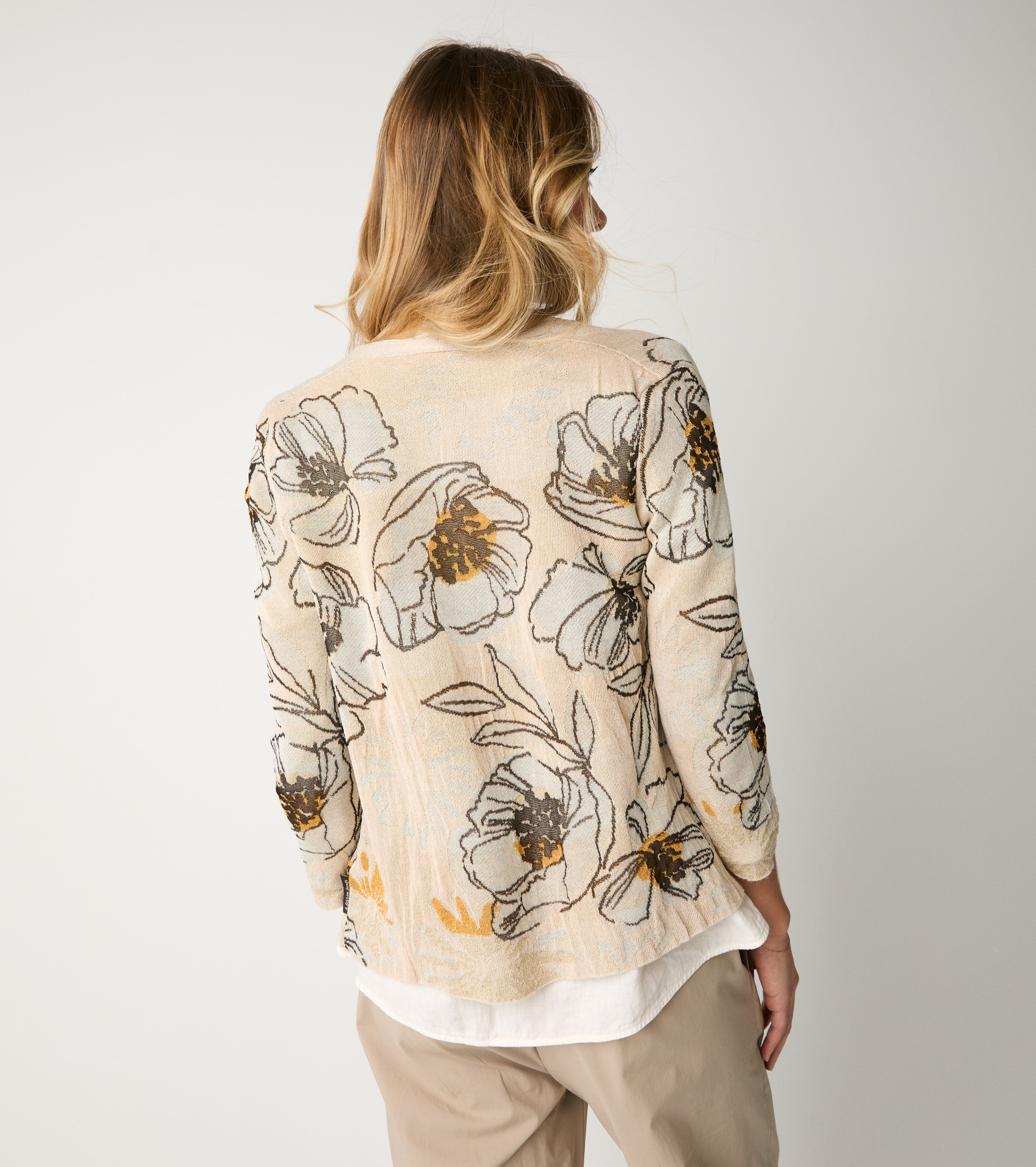 Cardigan floreale con scollo a V cipria