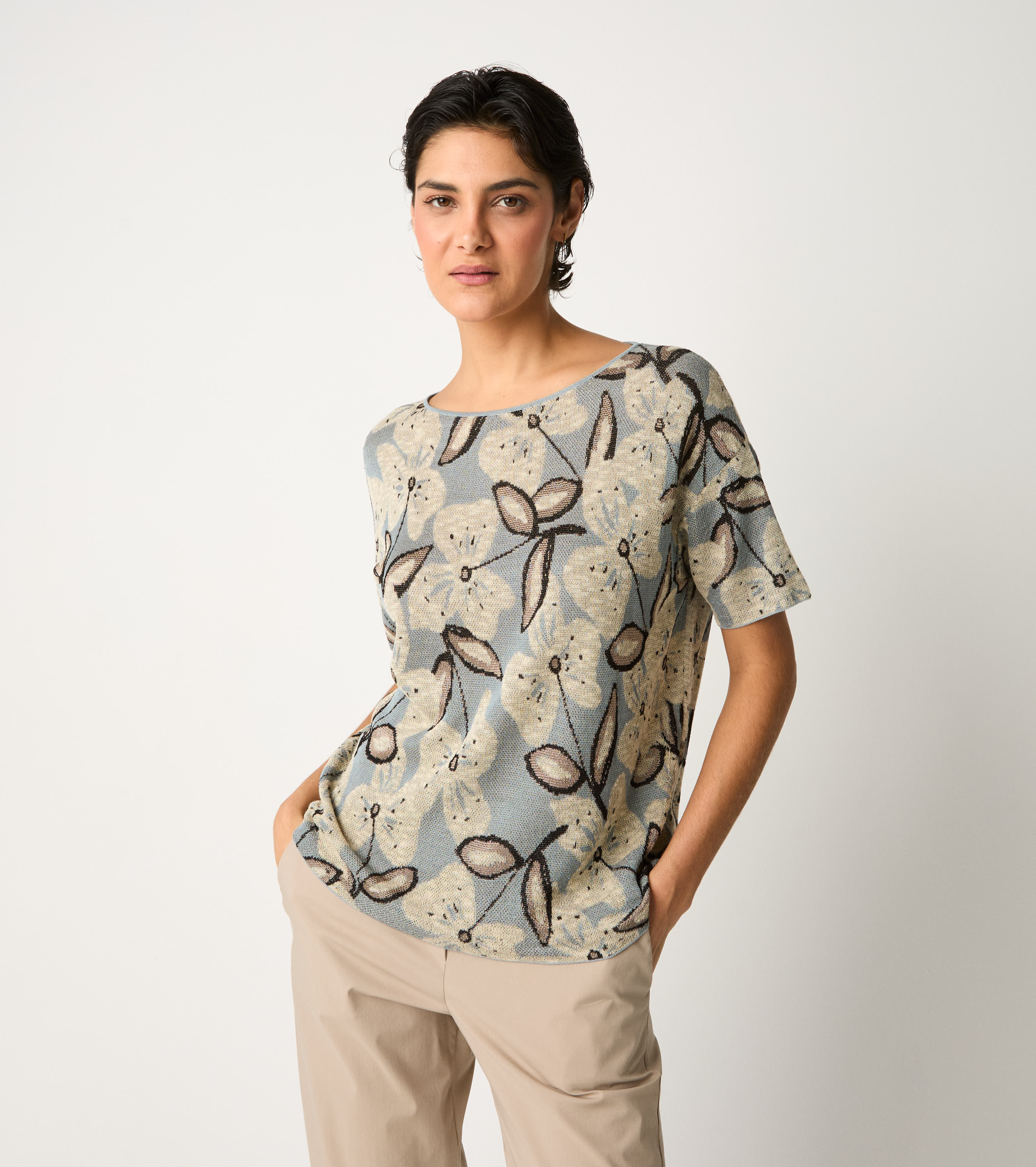 T-shirt jacquard con scollo a barca selce