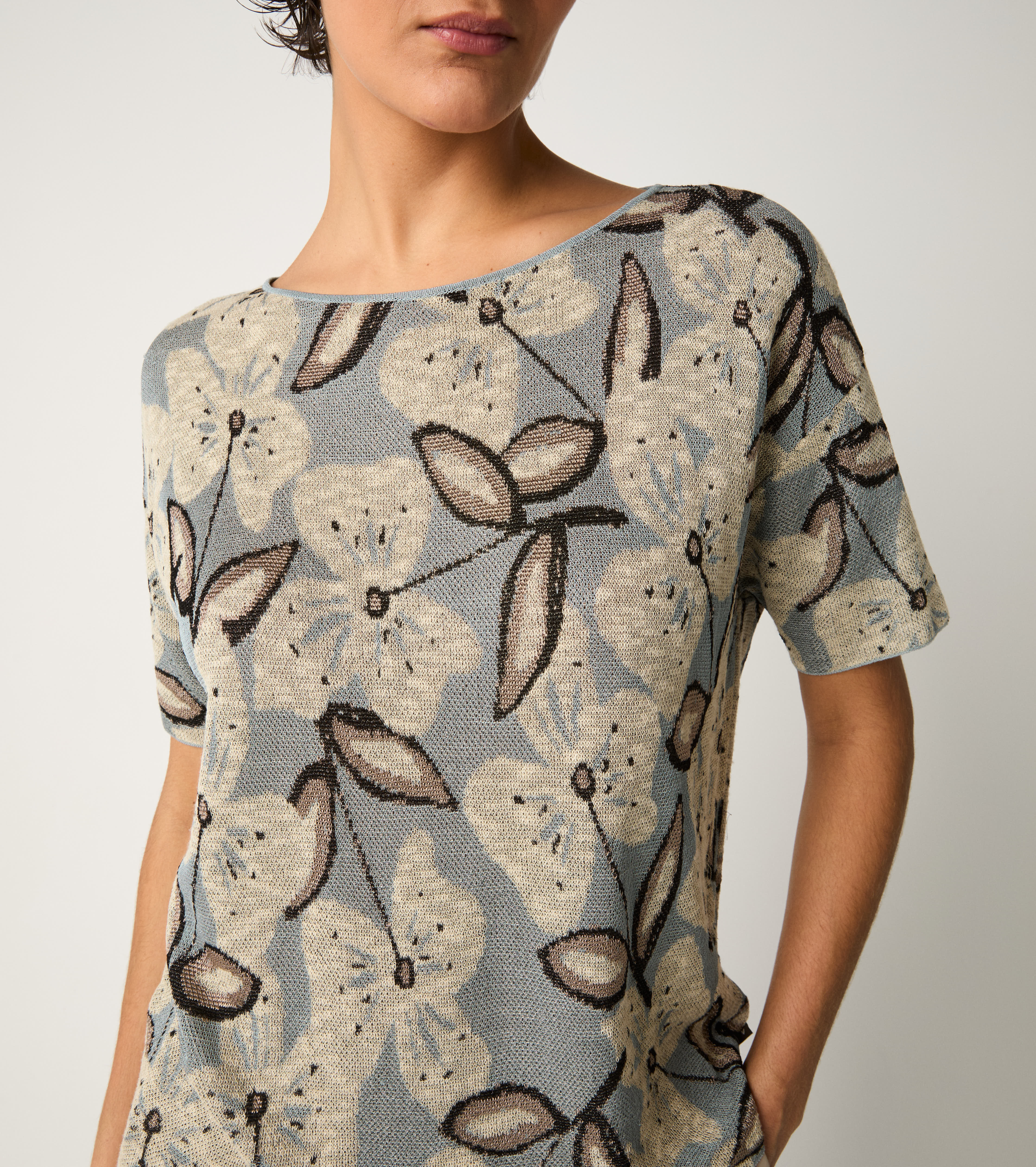 T-shirt jacquard con scollo a barca selce