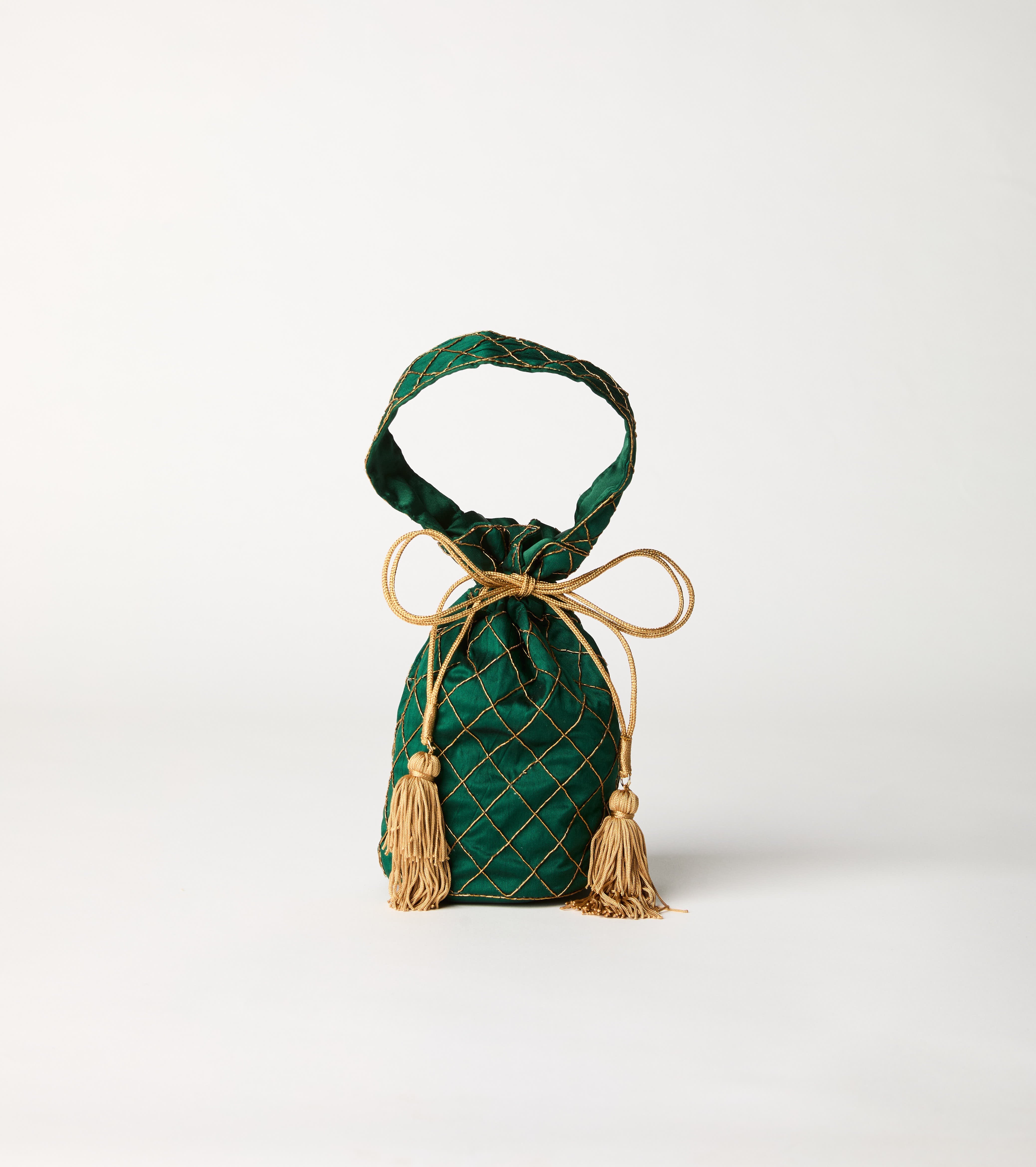 Lurex bucket bag with sage tassels