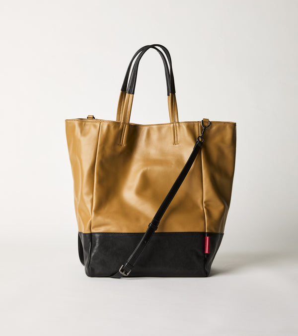 Two-tone leather shopping bag black