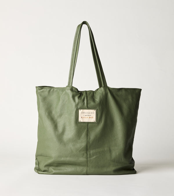 Borsa shopping con patch logata origano