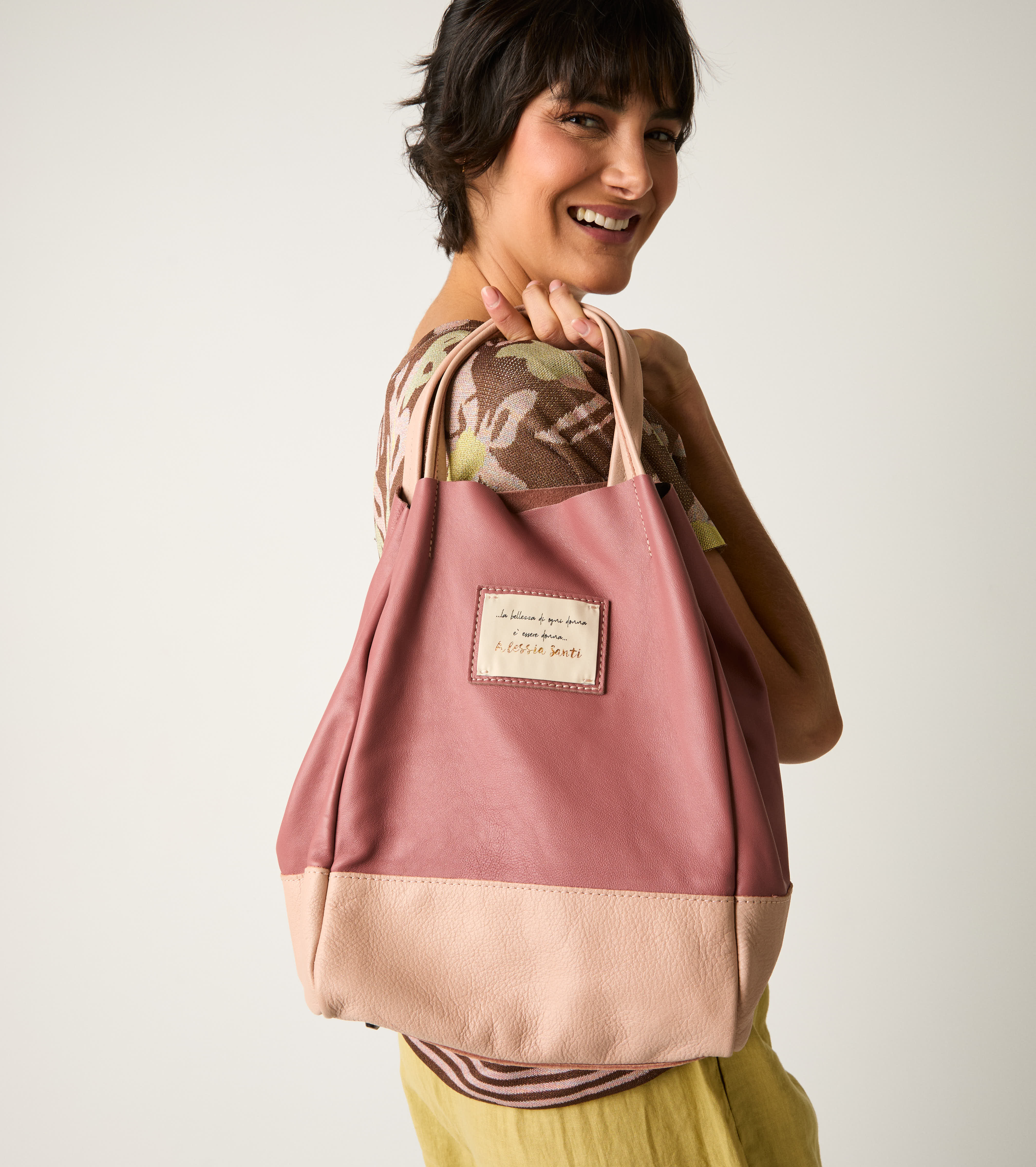 Borsa shopping con patch Alessia Santi rosa