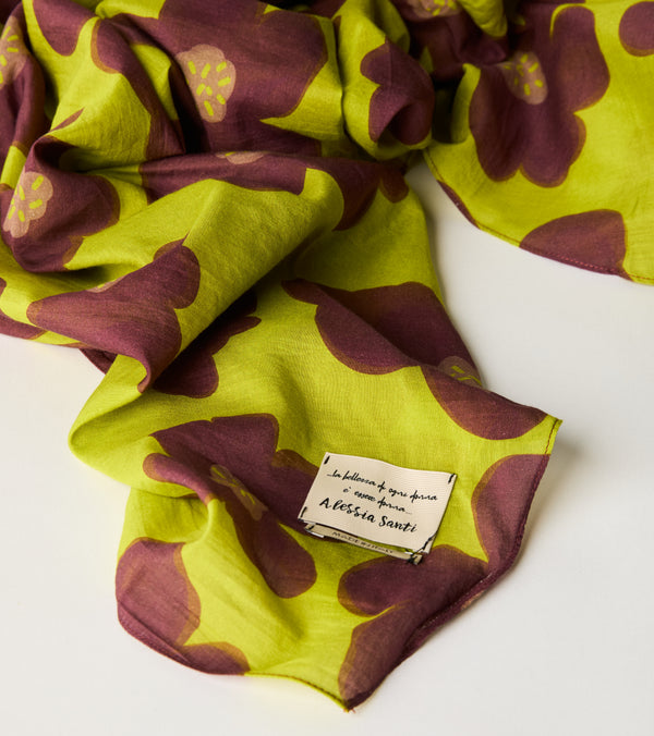Sciarpa floreale in misto seta neon