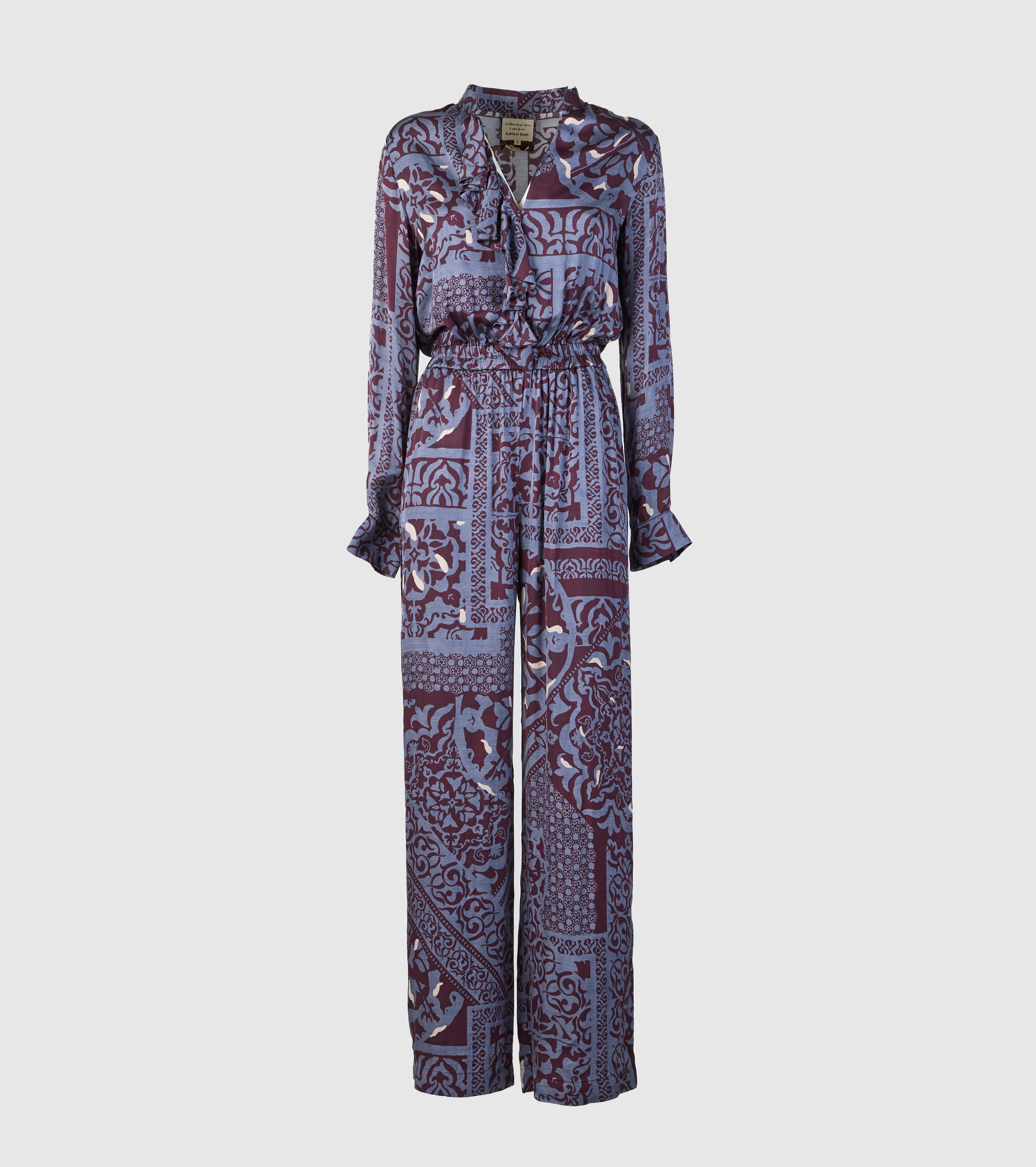 Printed Satin Suit med bælte