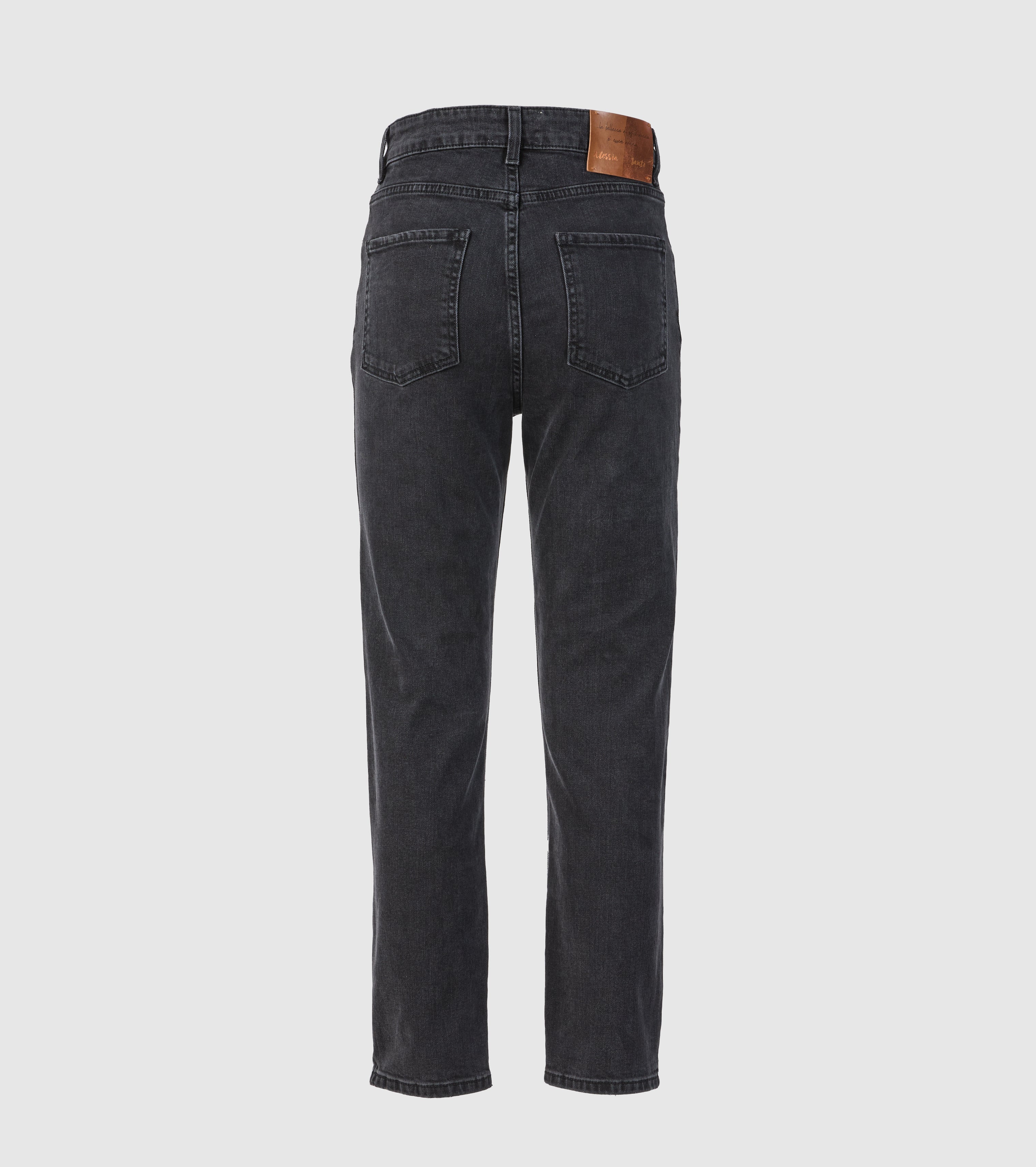 Jeans Straight Fit in Denim Nero Slavato