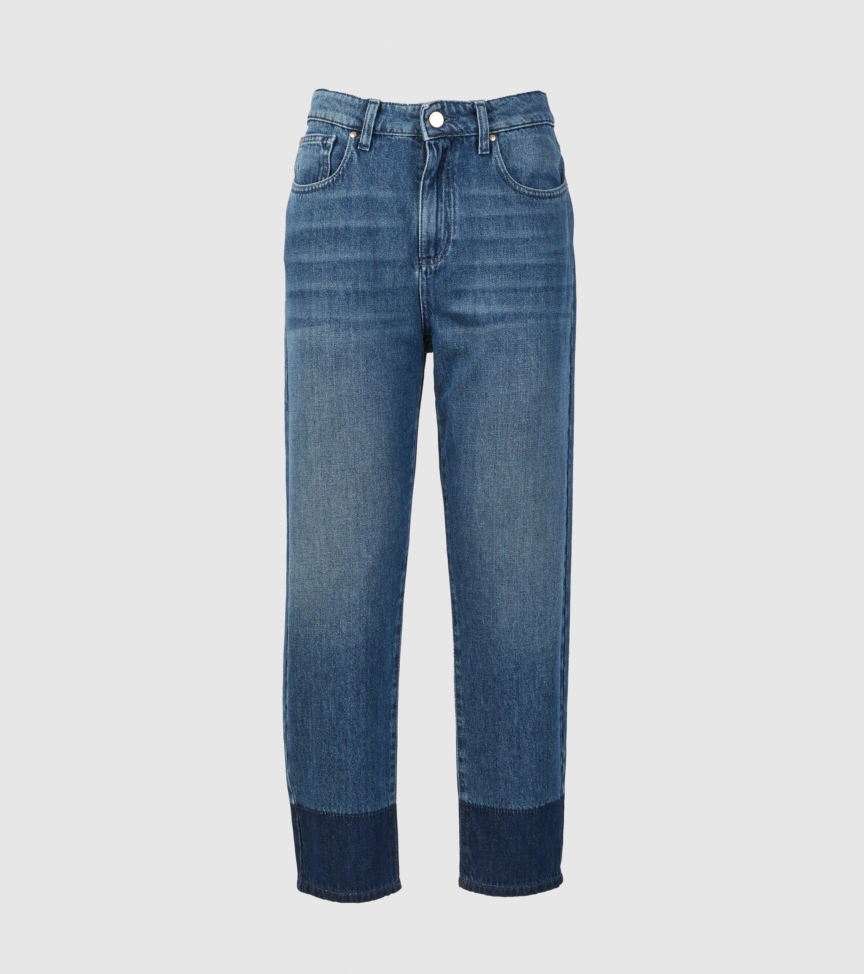 Jeans a Vita Alta con Fondo a Contrasto