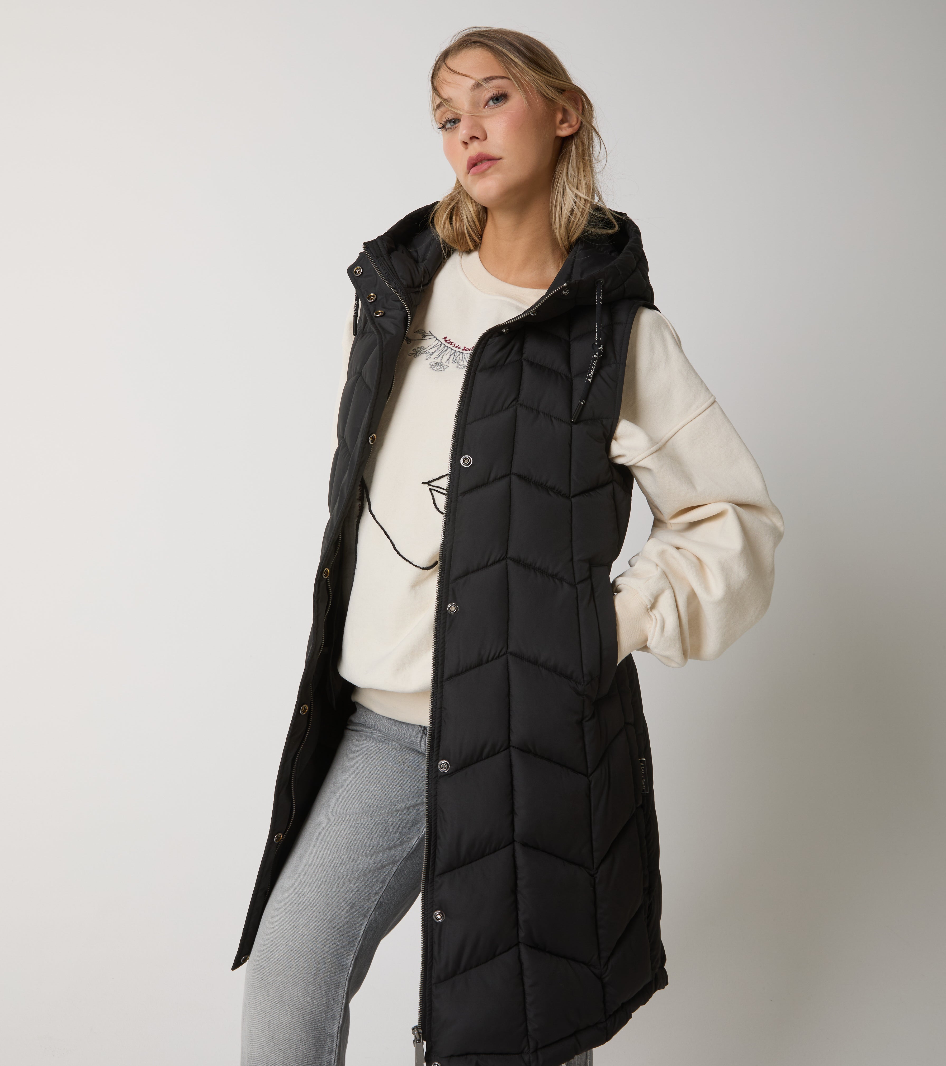 Gilet lungo in nylon trapuntato