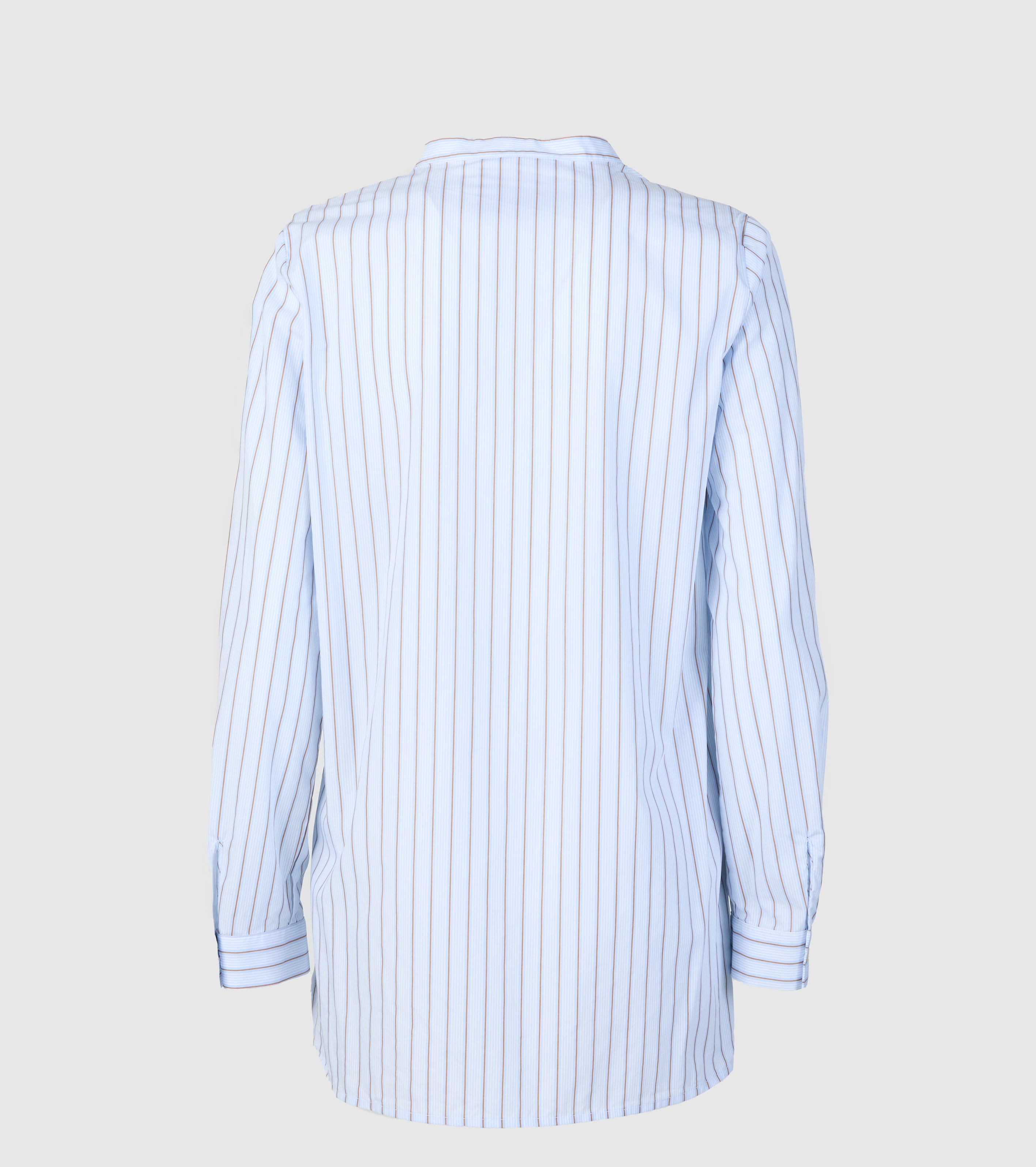 Striped Cotton Shirt with Mandarin Collar