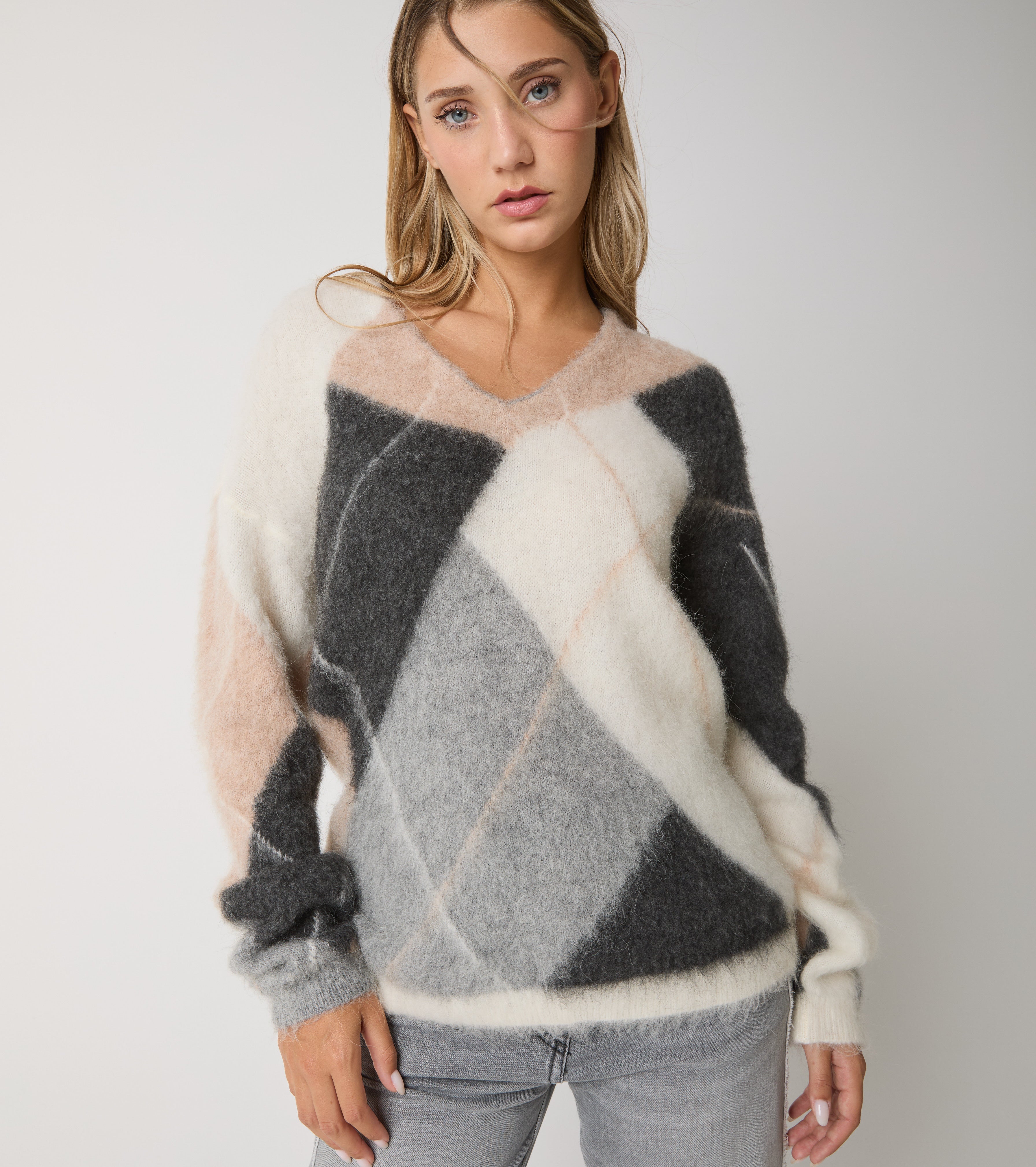 Sweater med V-hals i uld og alpaka