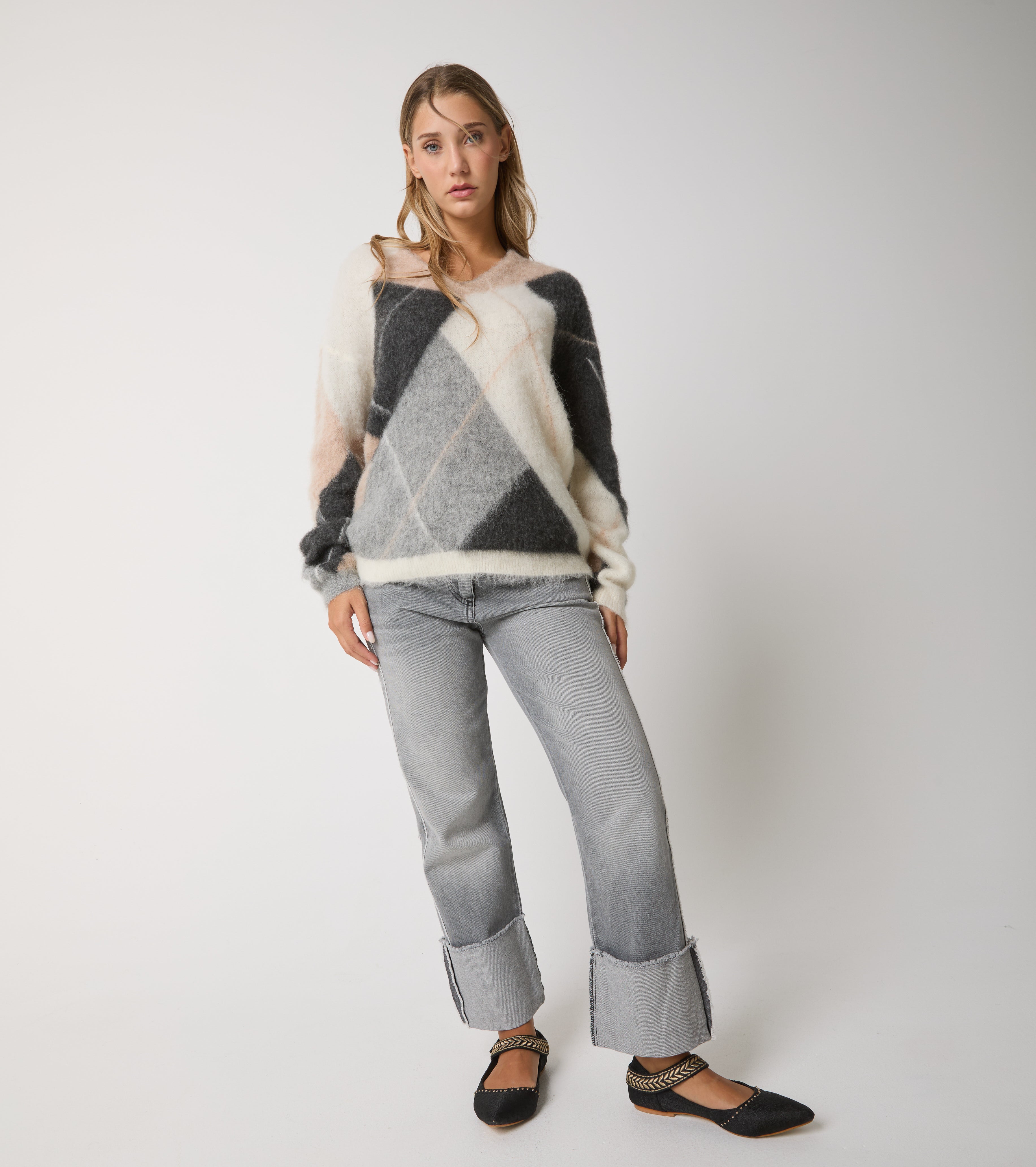 Sweater med V-hals i uld og alpaka