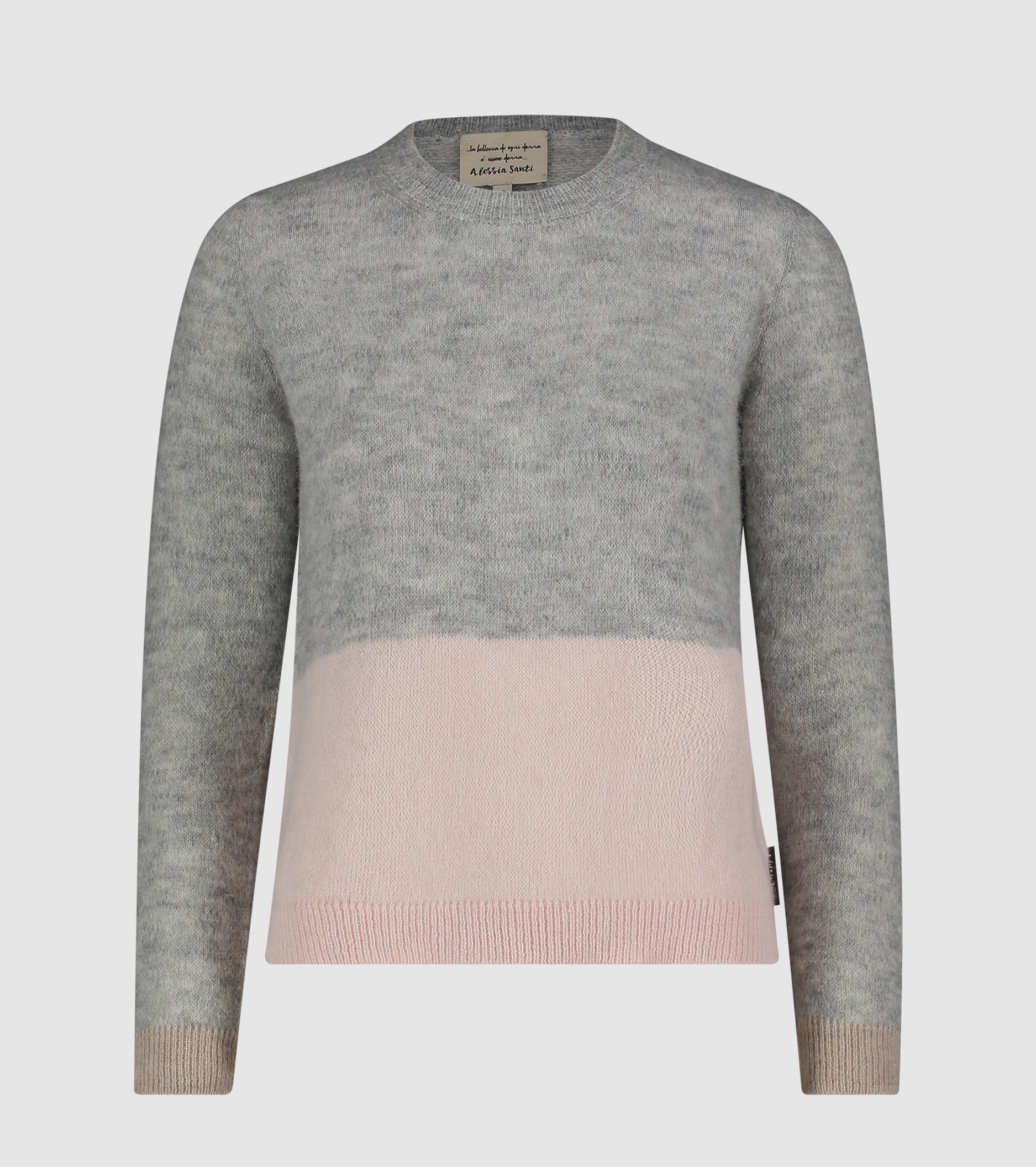 Maglia girocollo in alpaca e lana color block