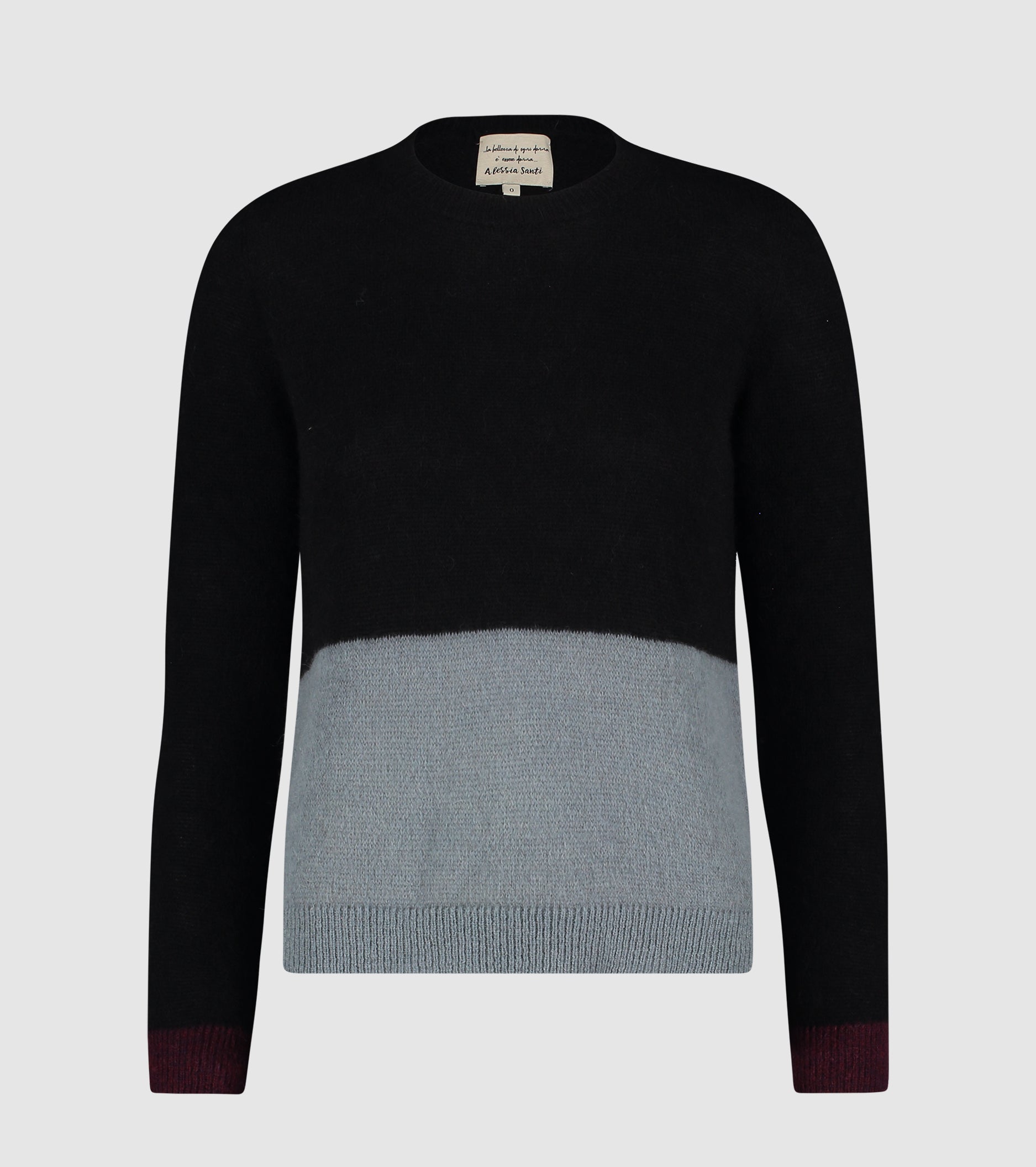 Maglia girocollo in alpaca e lana color block