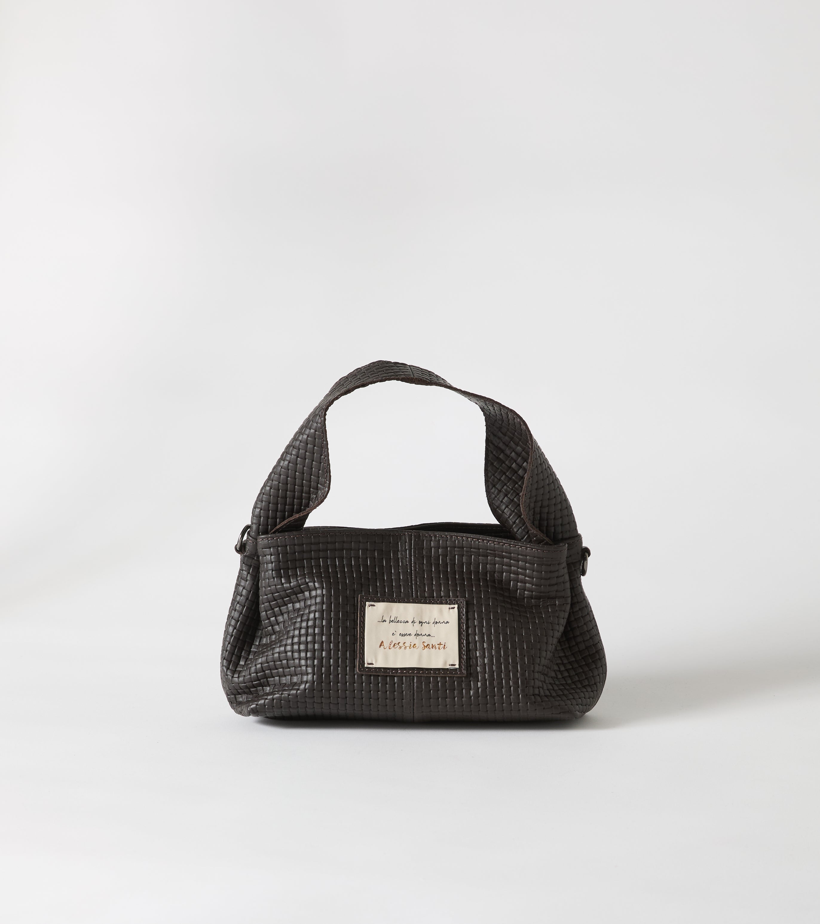 Leather handbag with shoulder strap