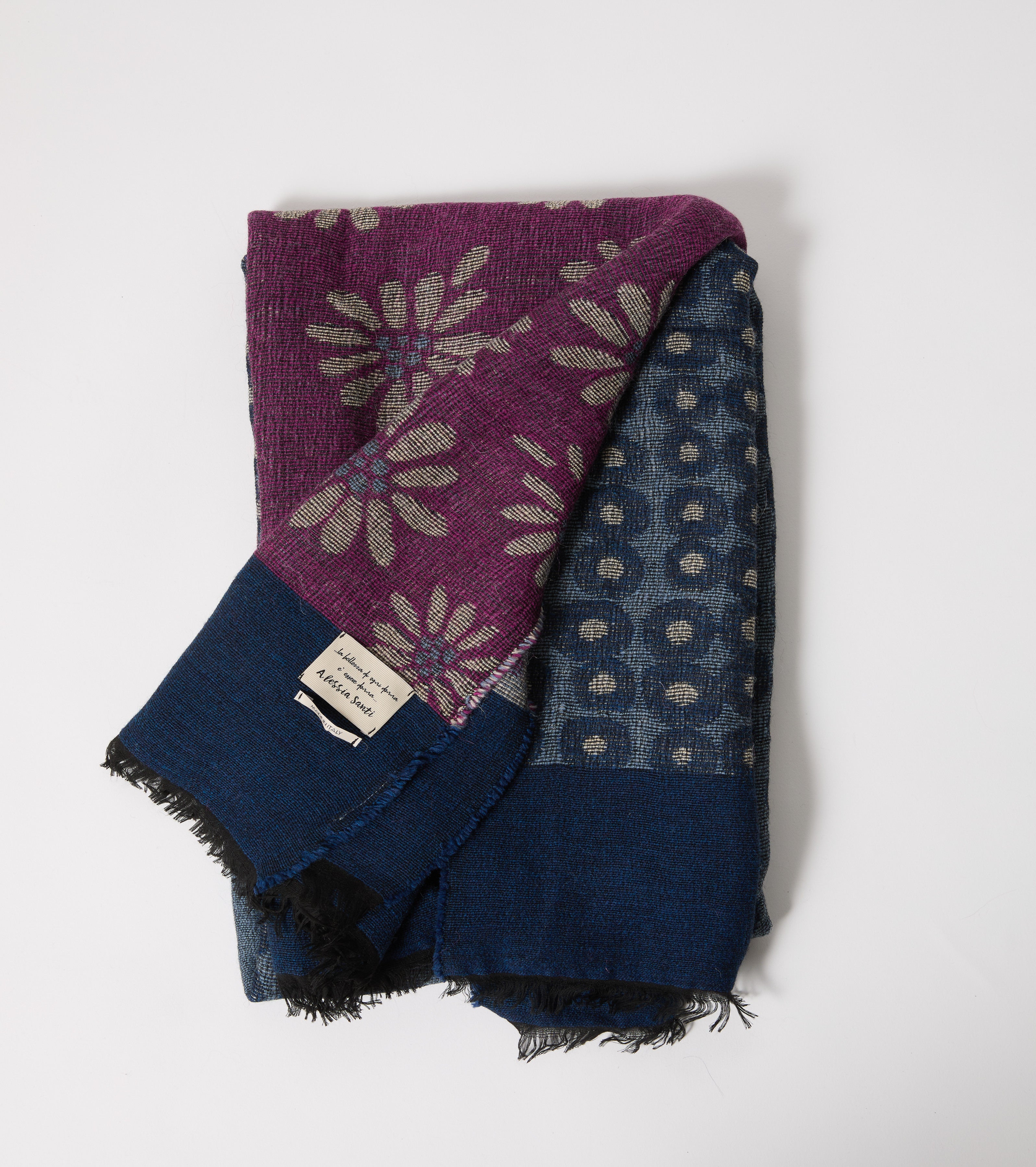 Wool and alpaca scarf with polka dots and flowers