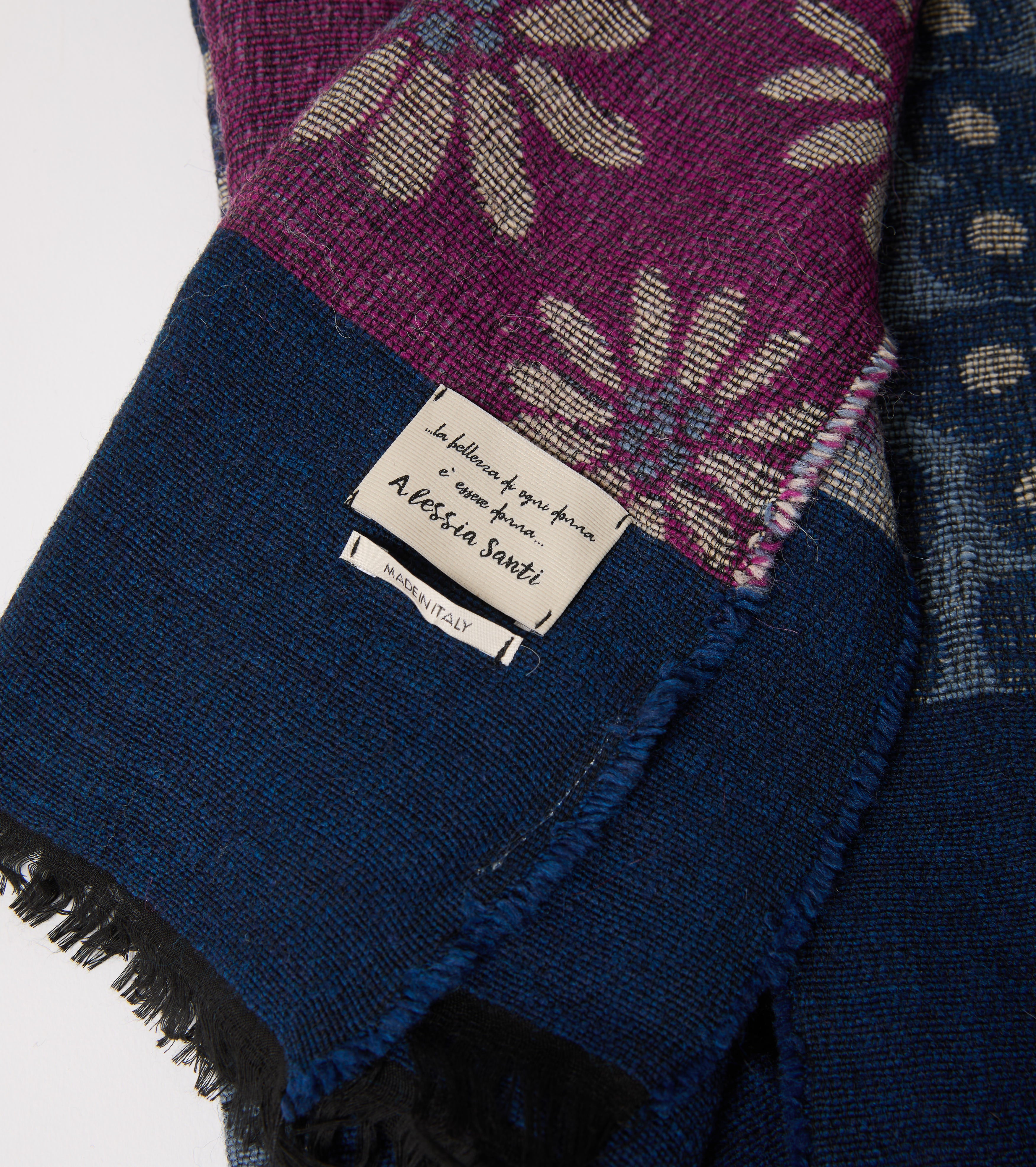Wool and alpaca scarf with polka dots and flowers