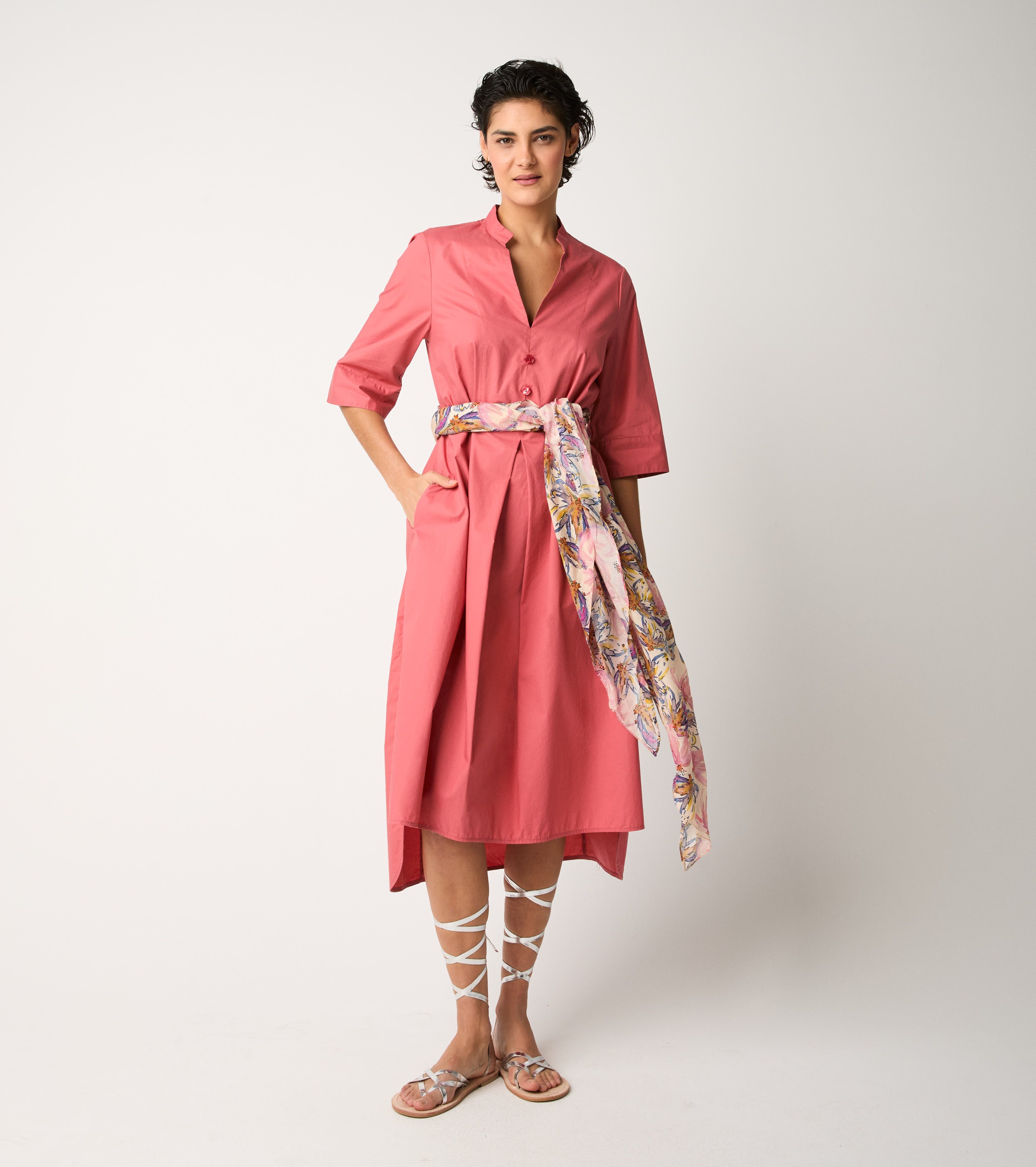 V-neck cotton dress in ombre