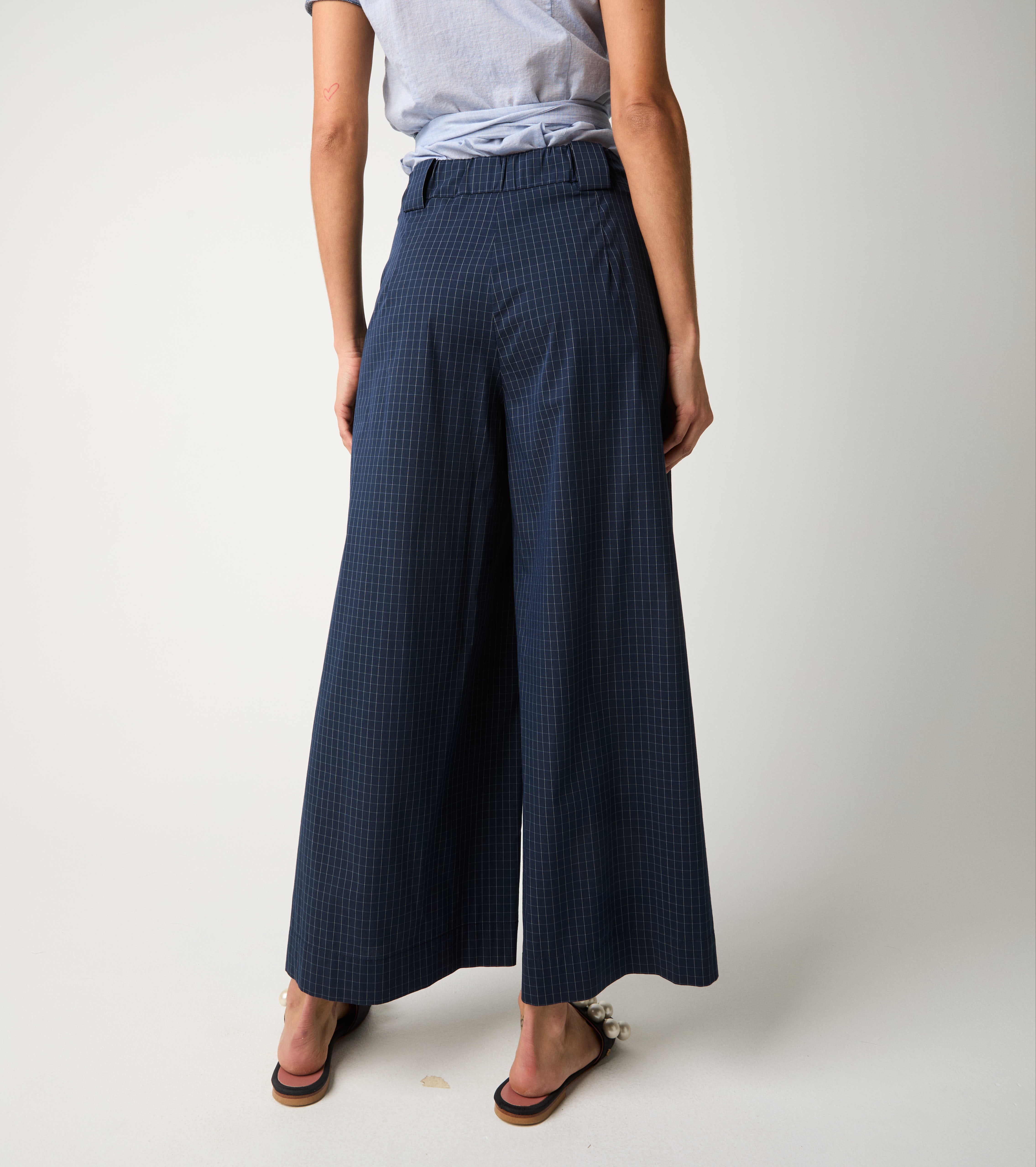 Pantaloni a palazzo con motivo check blu