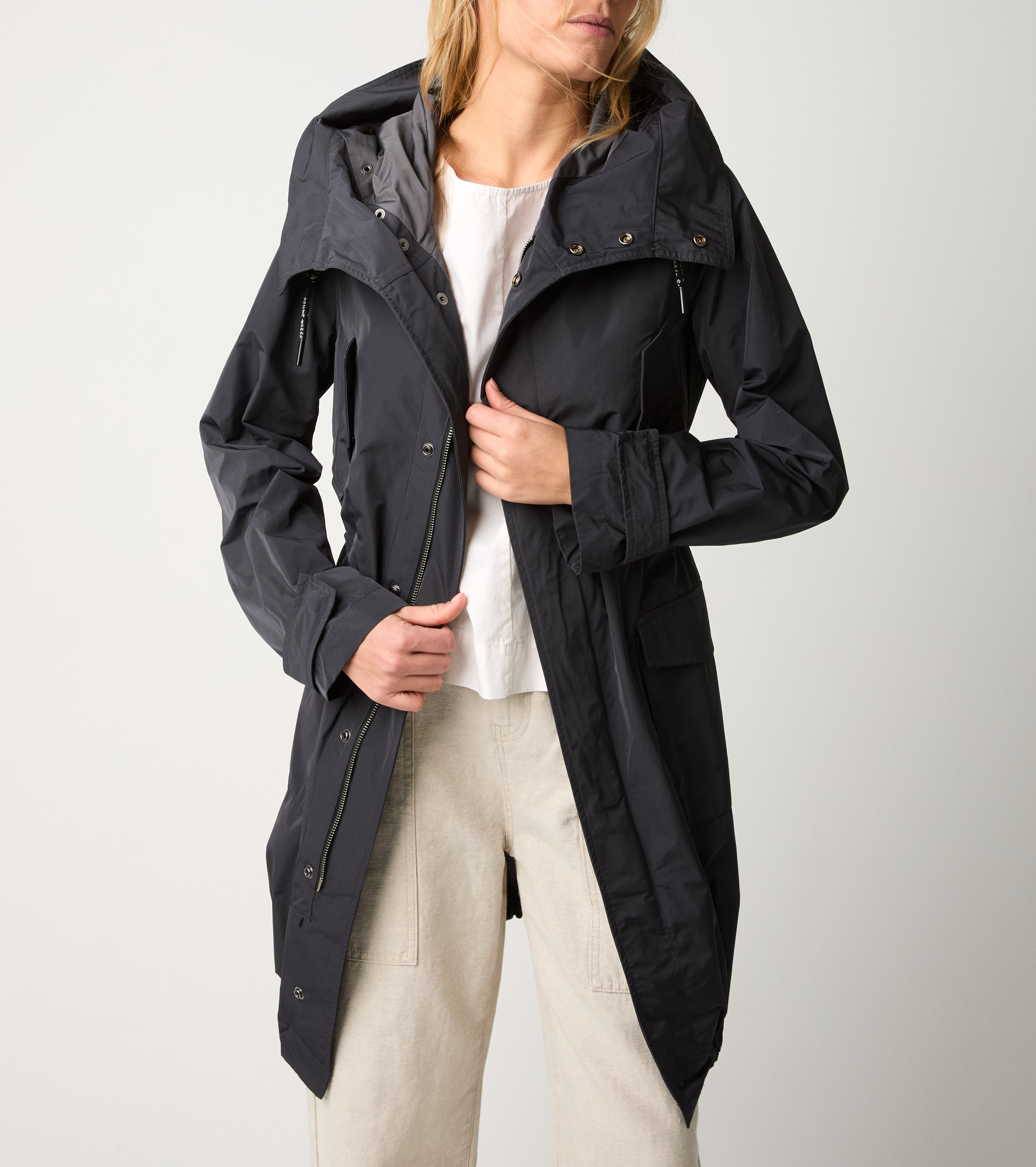 Parka lungo antigoccia con cappuccio lavagna