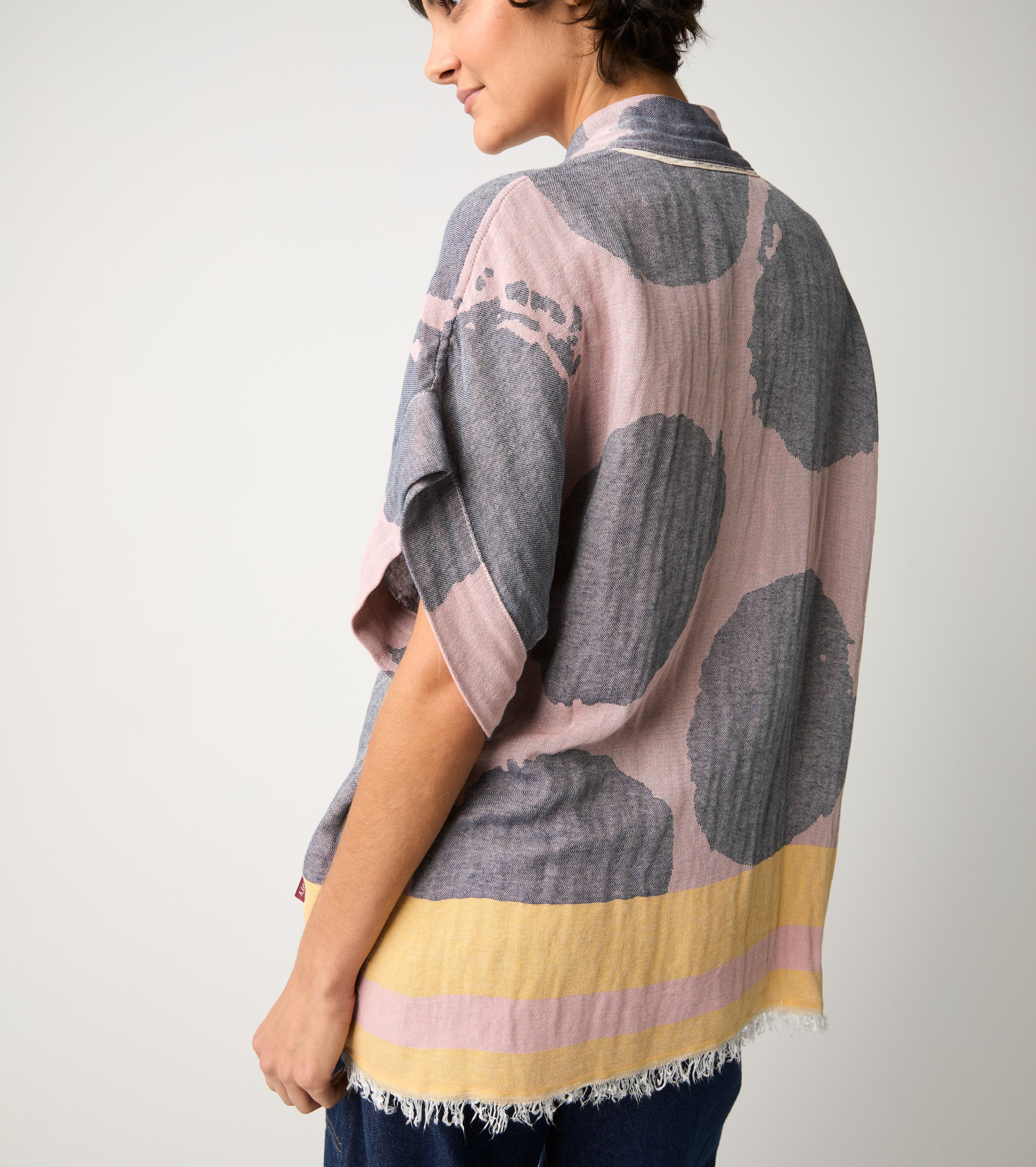 Pink cotton jacquard kimono jacket