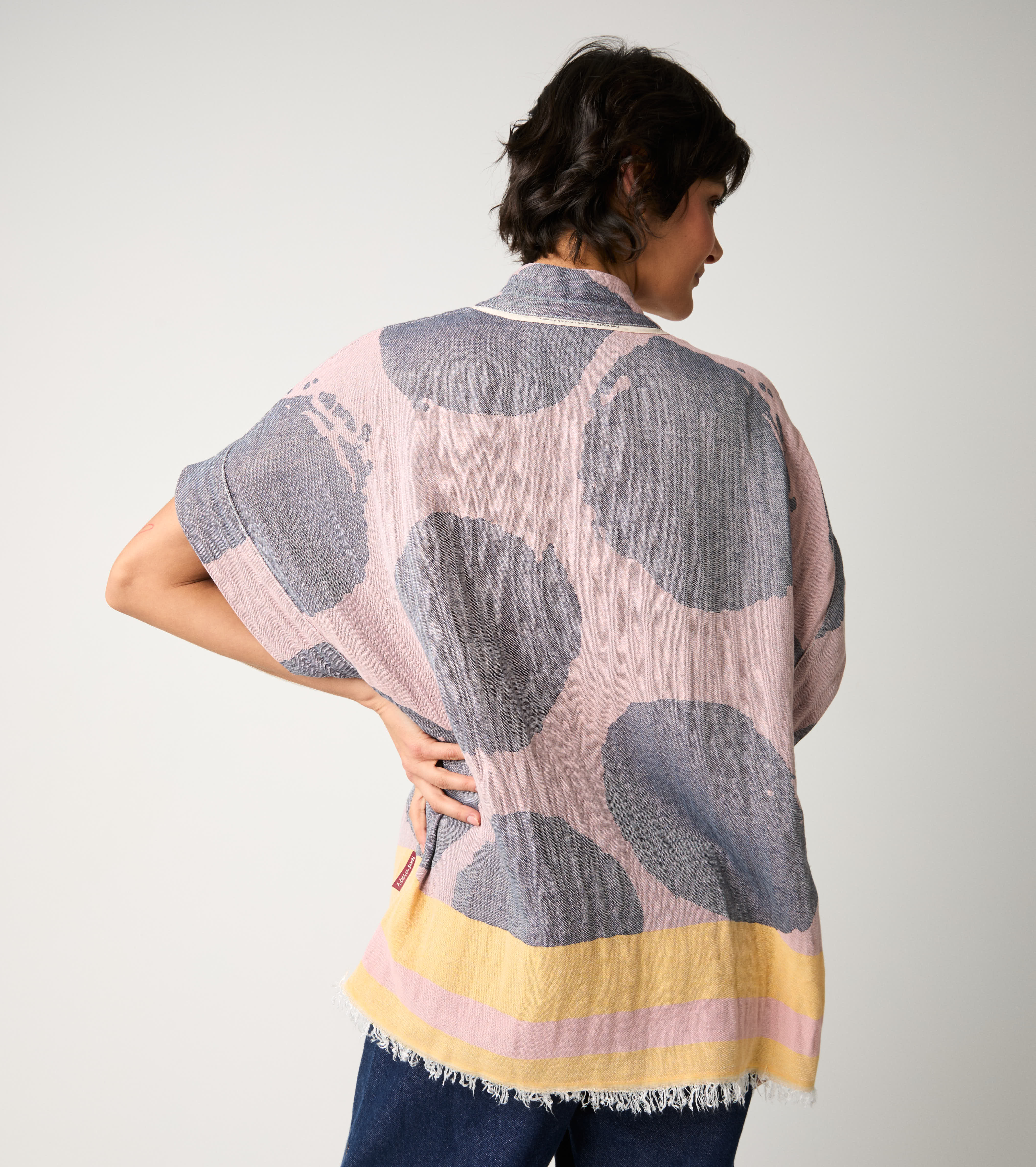 Pink cotton jacquard kimono jacket