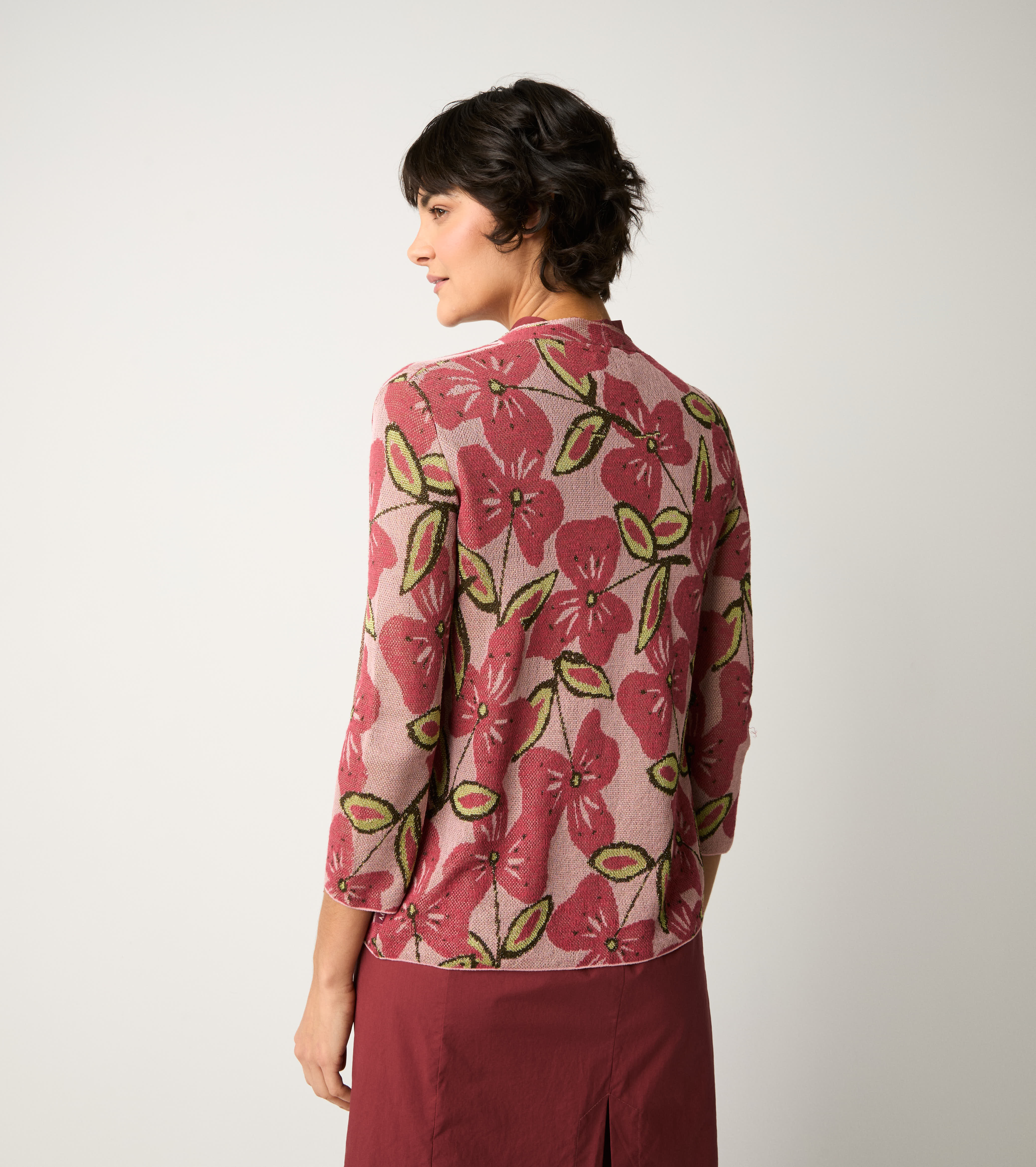 Cardigan jacquard con scollo a V ombretto