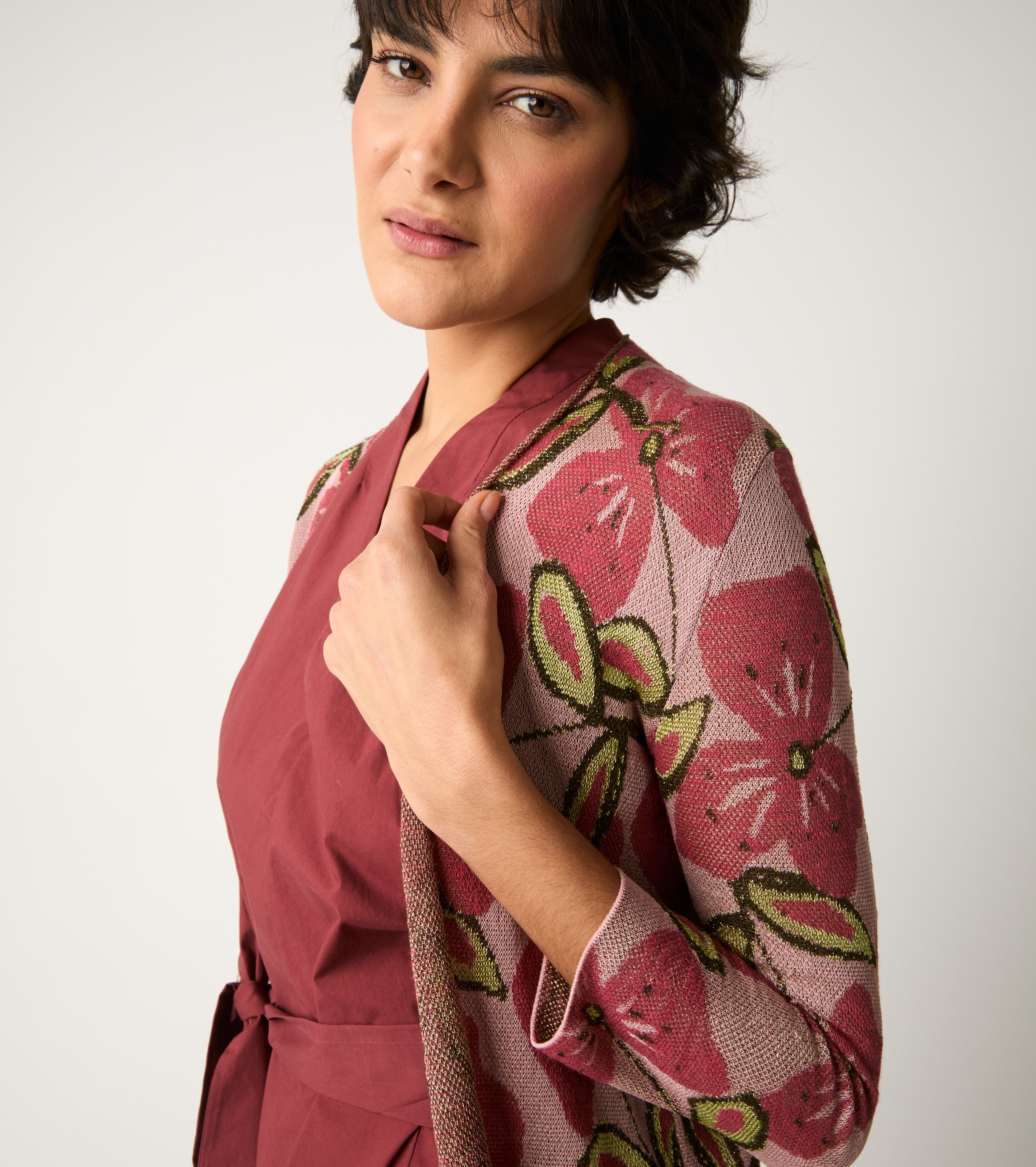 Cardigan jacquard con scollo a V ombretto