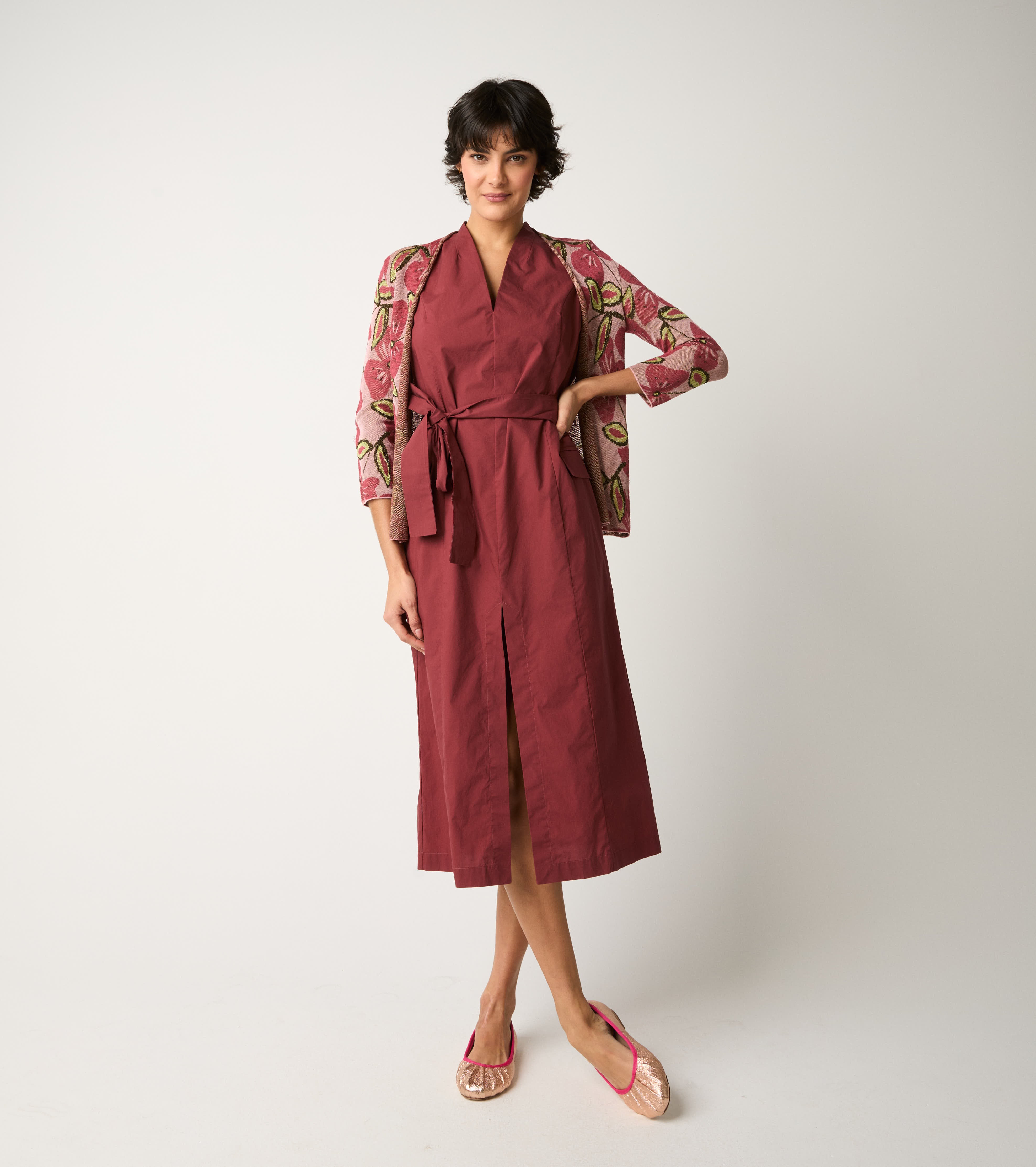 Cardigan jacquard con scollo a V ombretto