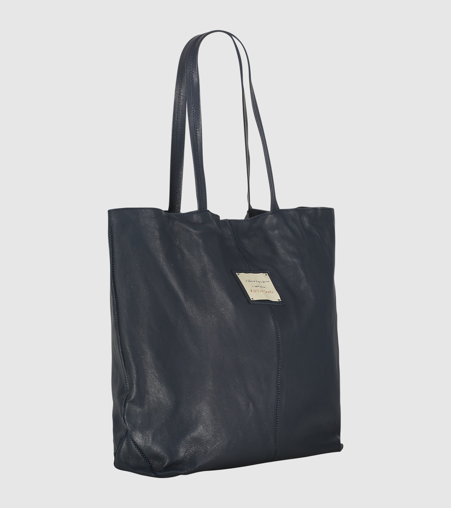 Borsa shopping con patch logata blu