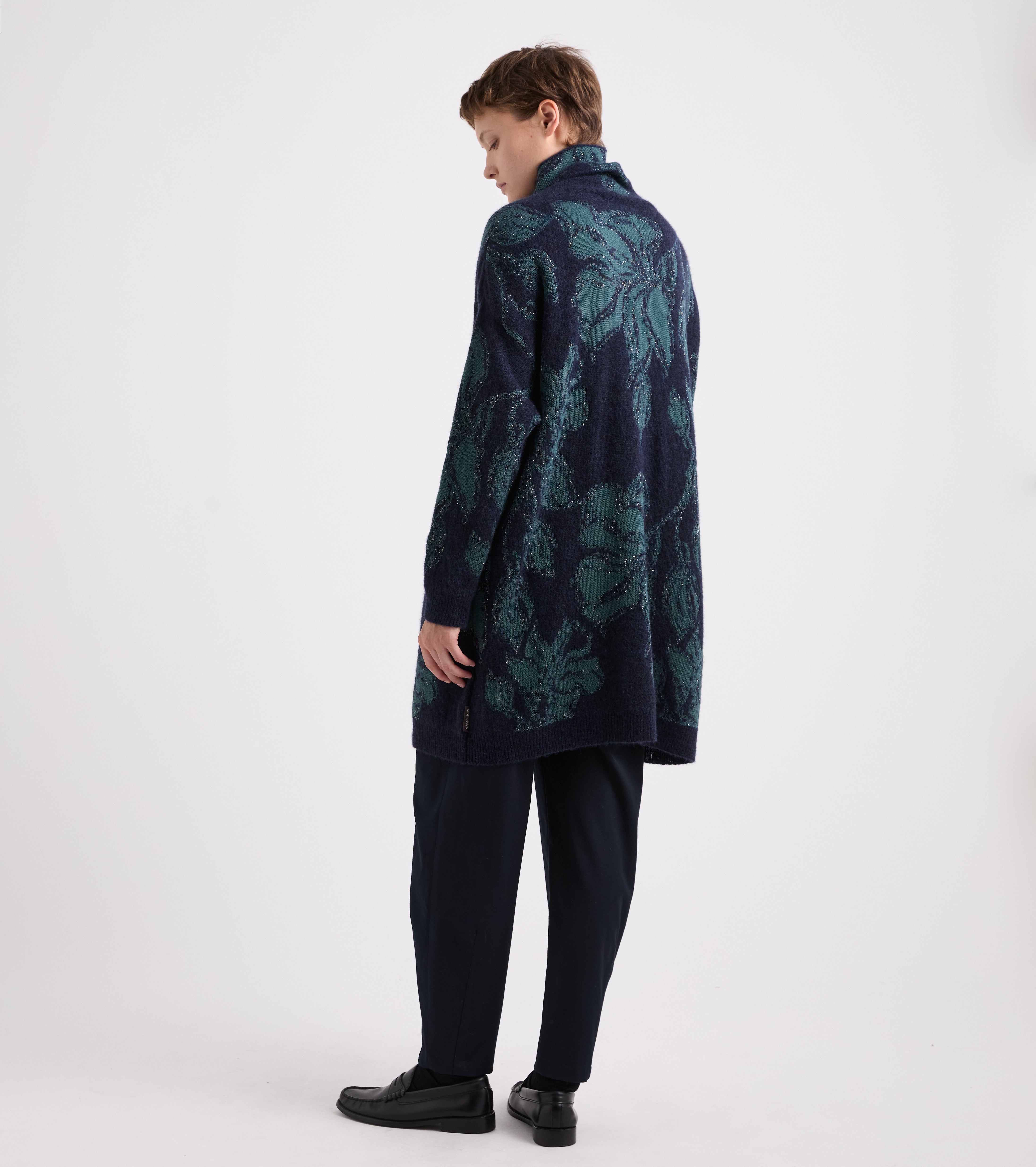 Abito floreale in maglia e lurex blue grigio