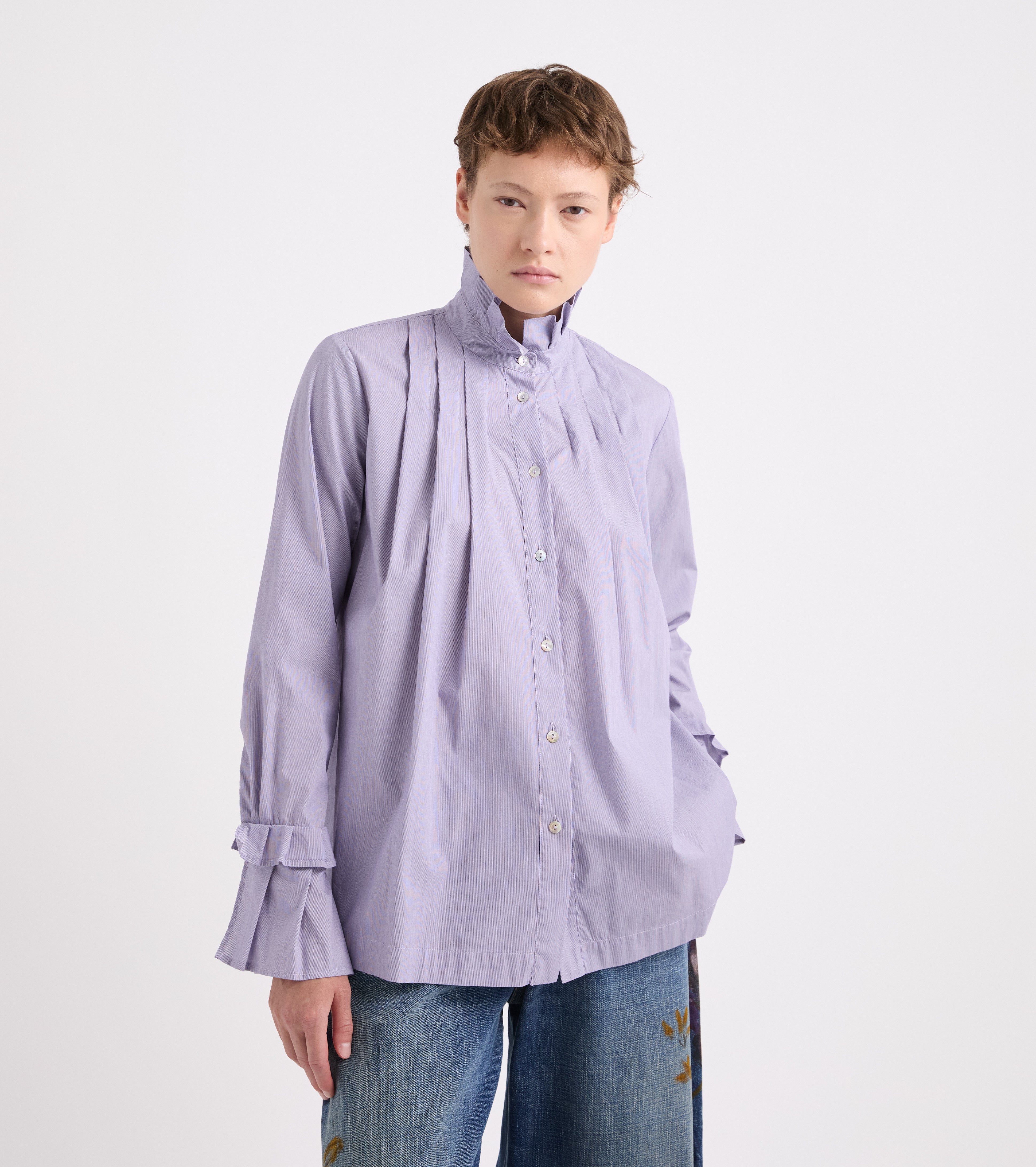 Camicia stretch con collo alto nero