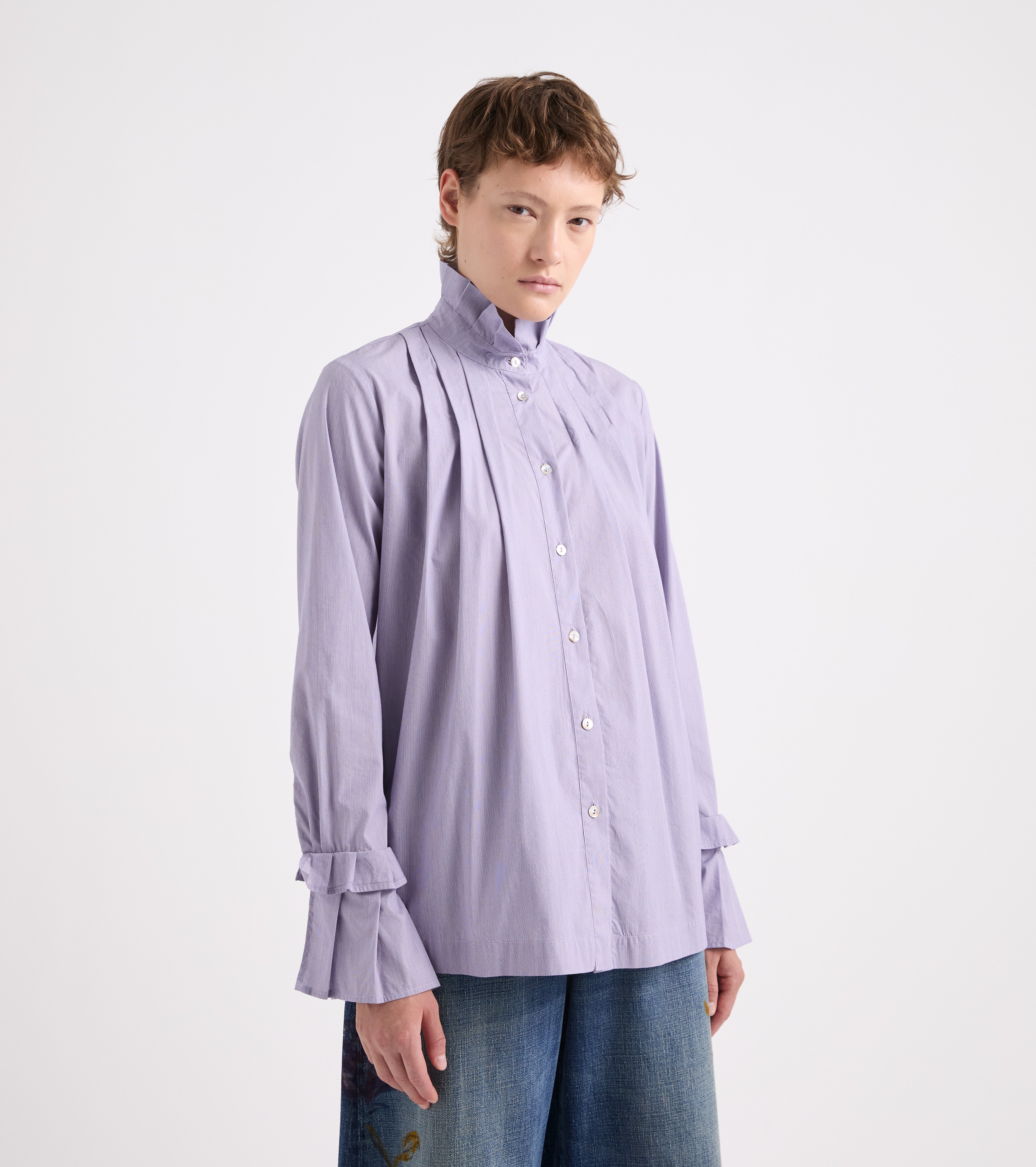 Camicia stretch con collo alto nero