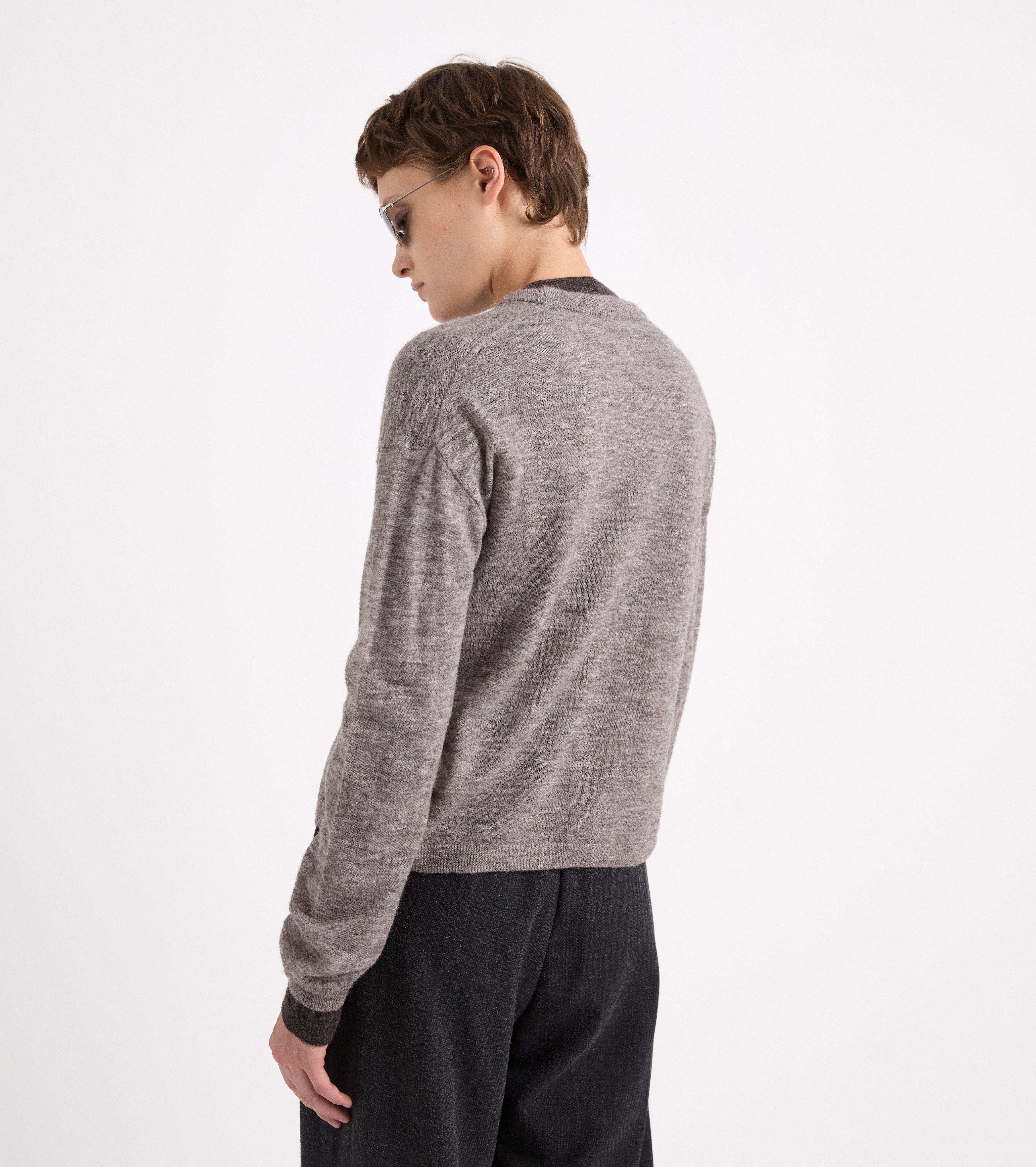 Strikket cardigan med knapper i grå melange