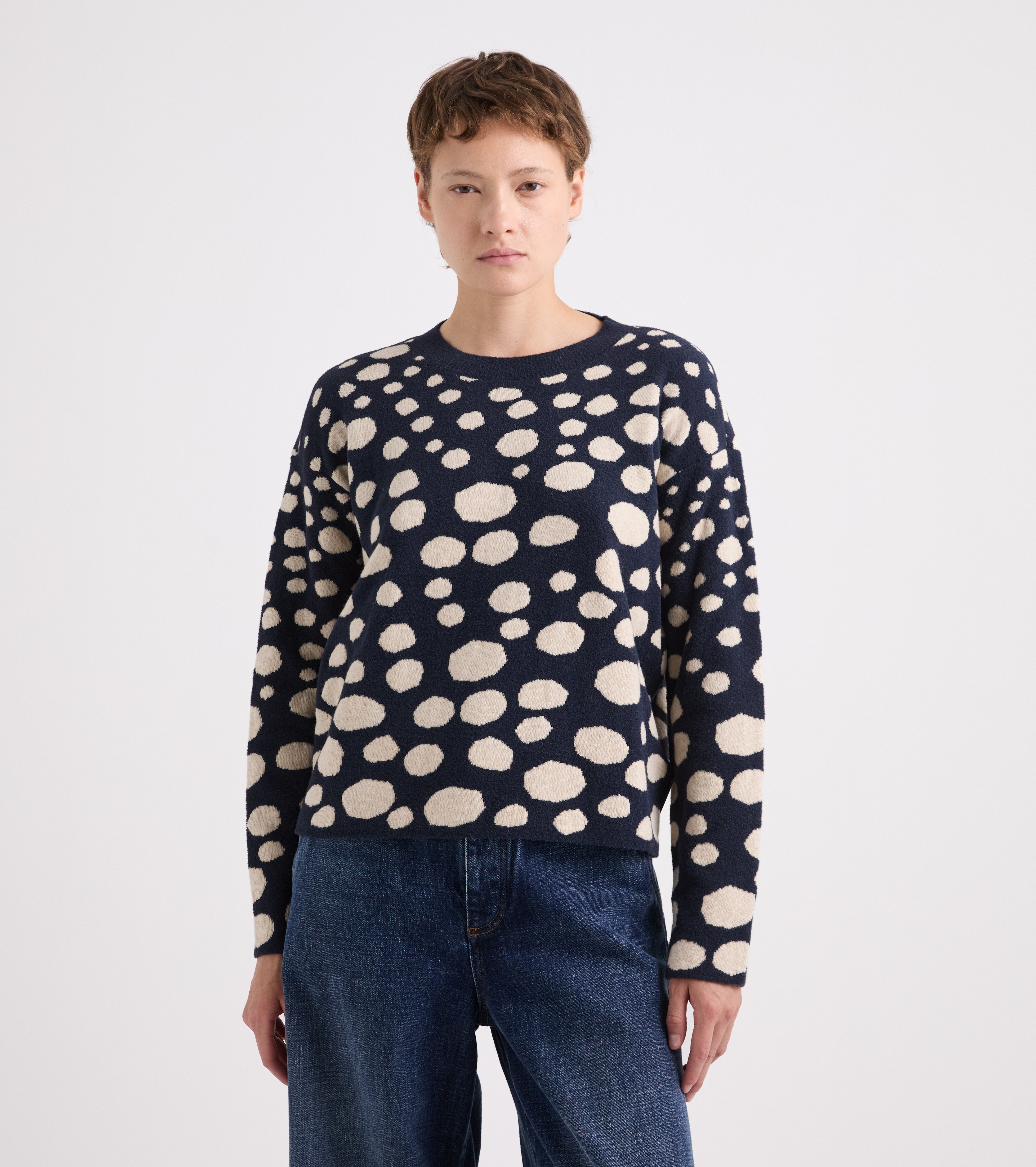Maglia girocollo in misto lana jacquard blue