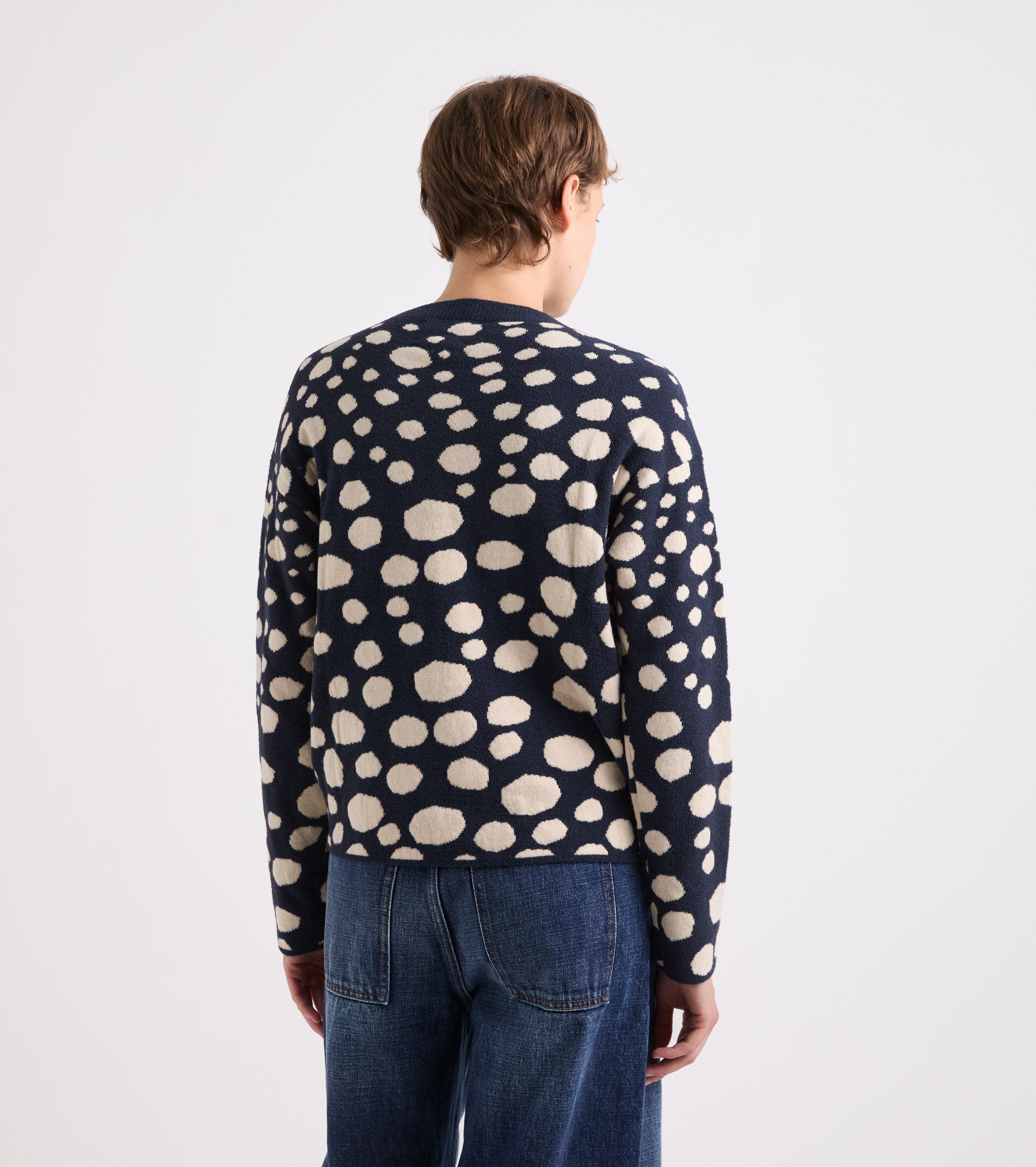 Maglia girocollo in misto lana jacquard blue