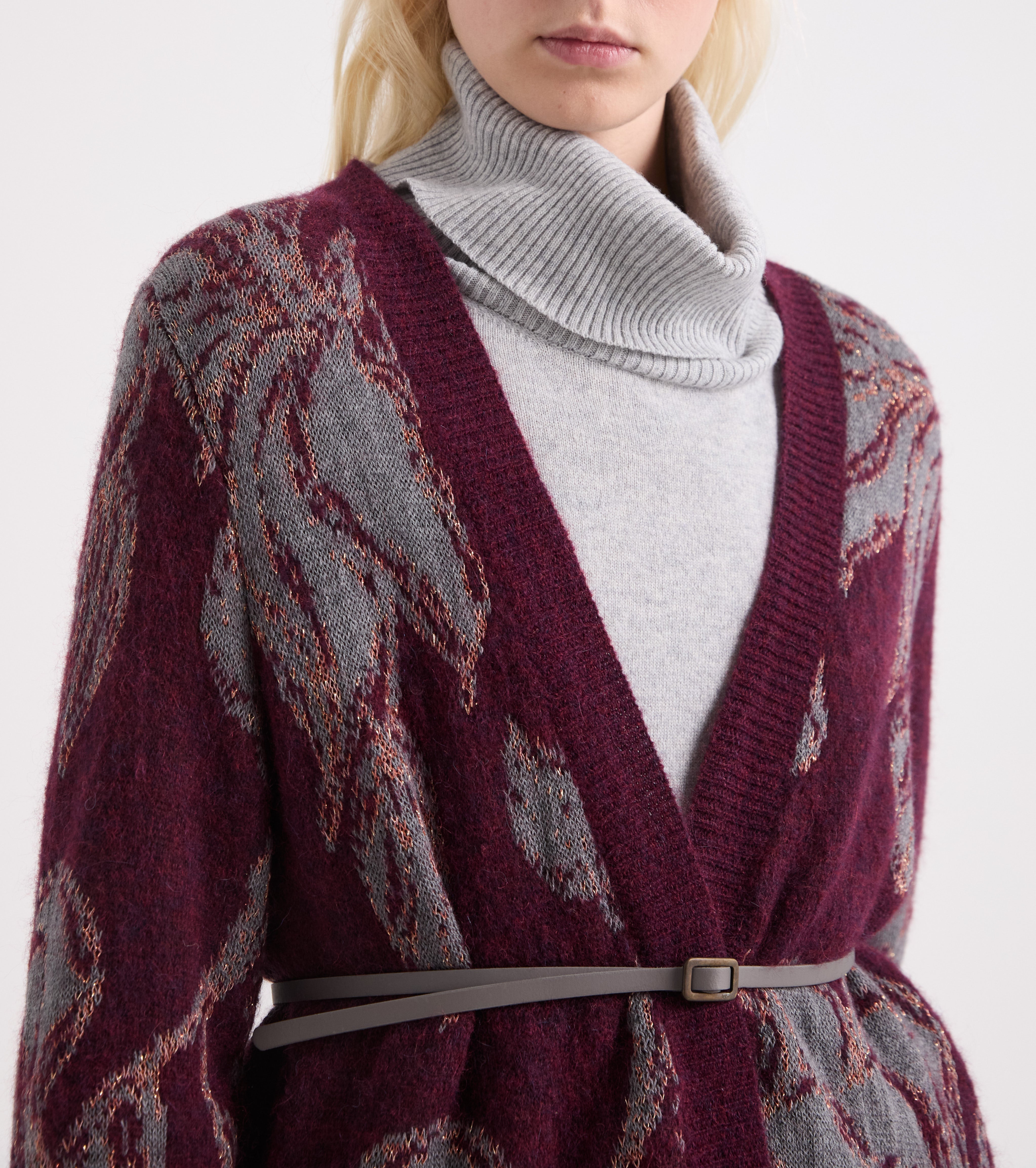 Cardigan floreale in misto alpaca blue