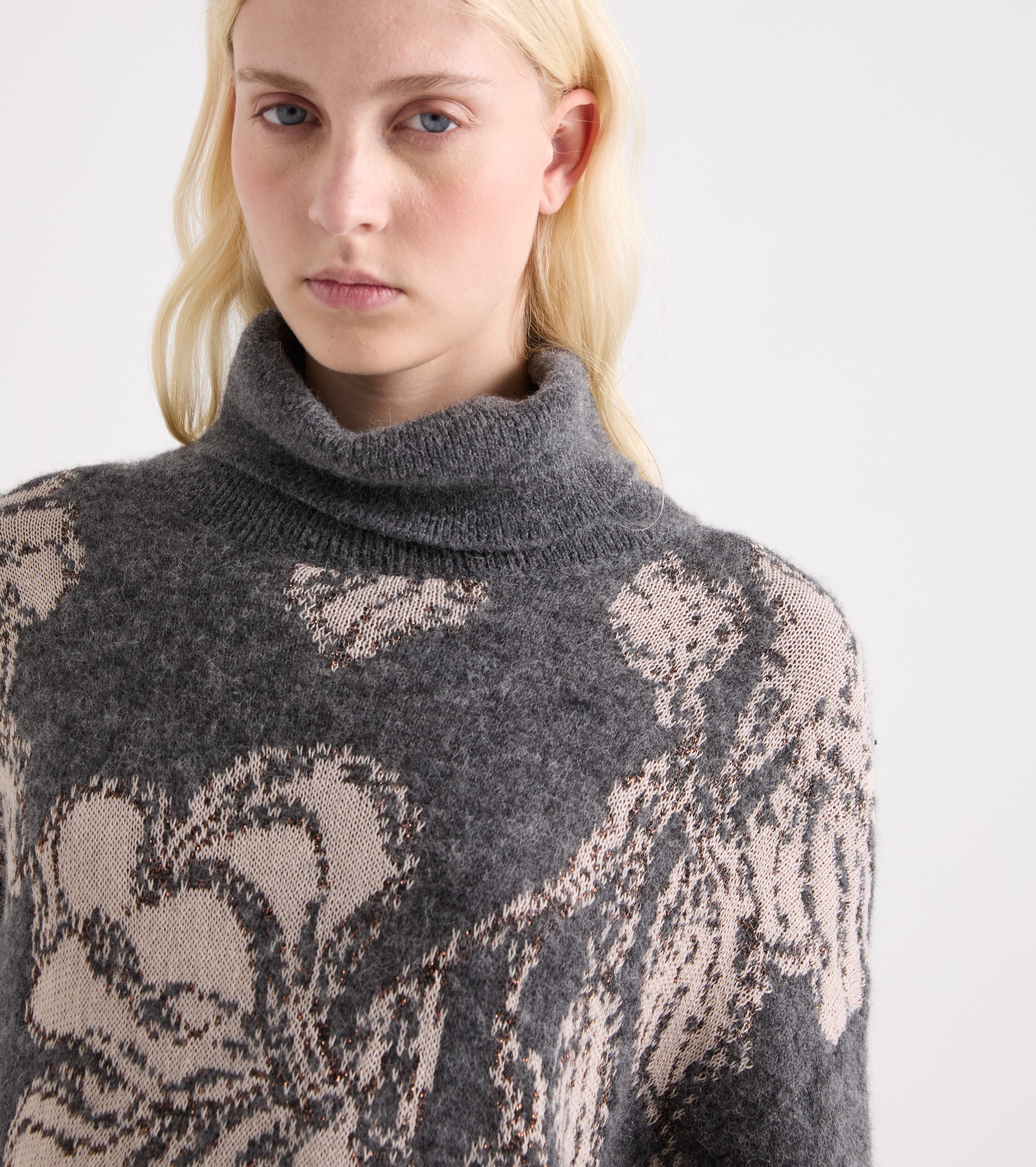 Maglia dolcevita in alpaca jacquard verde
