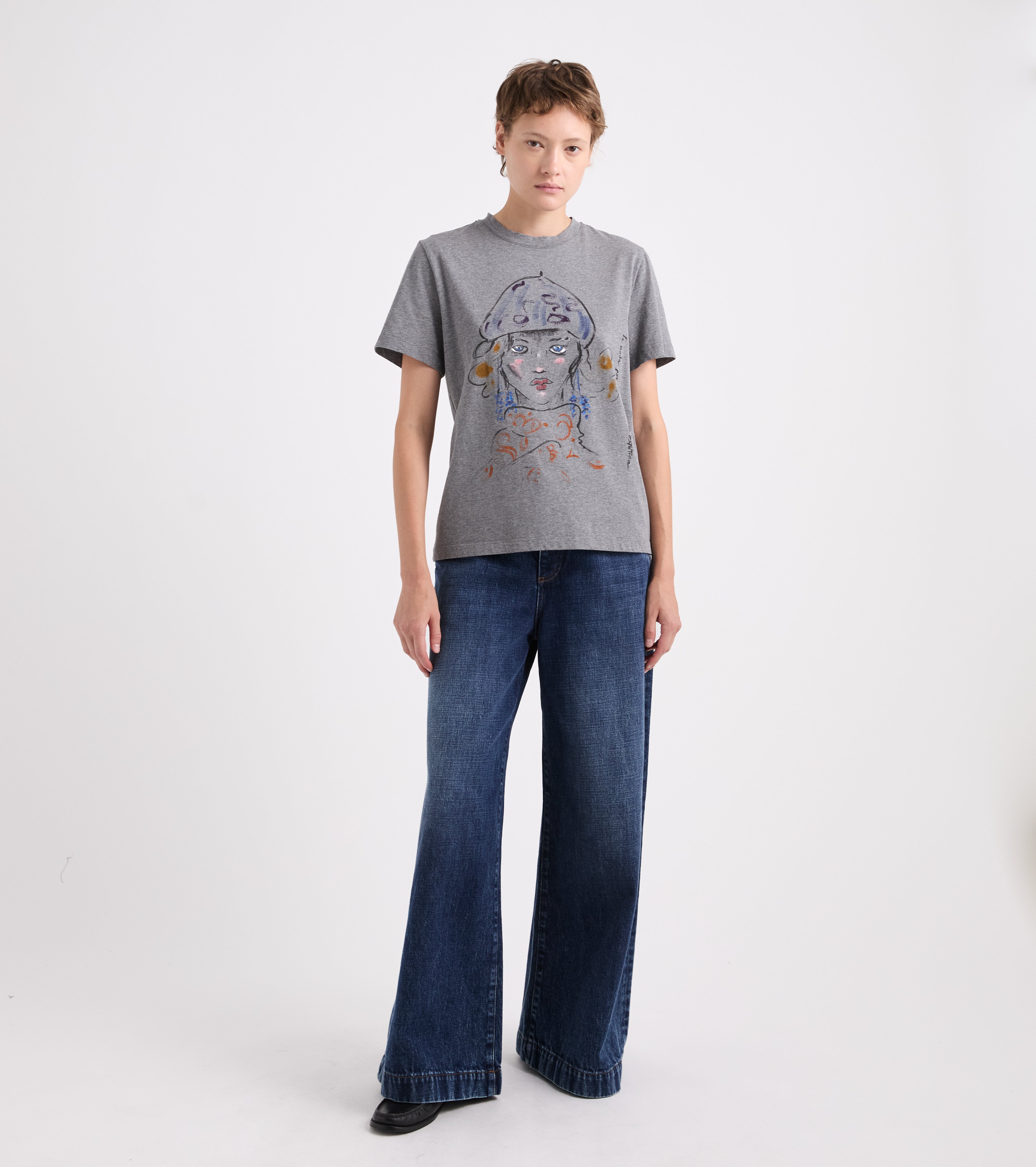 T-shirt med rund hals i grå meleret jersey