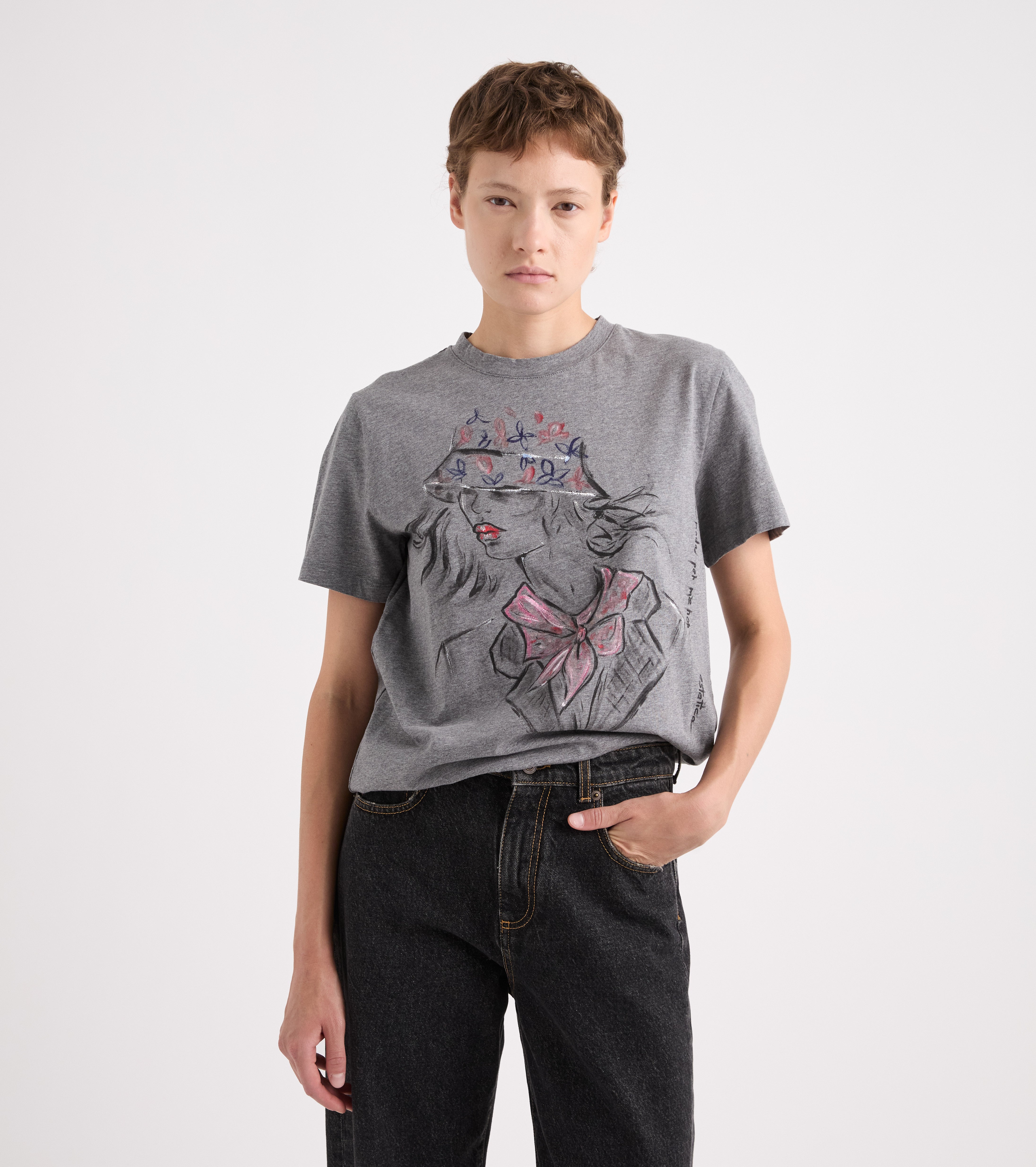 T-shirt med rund hals i grå meleret jersey