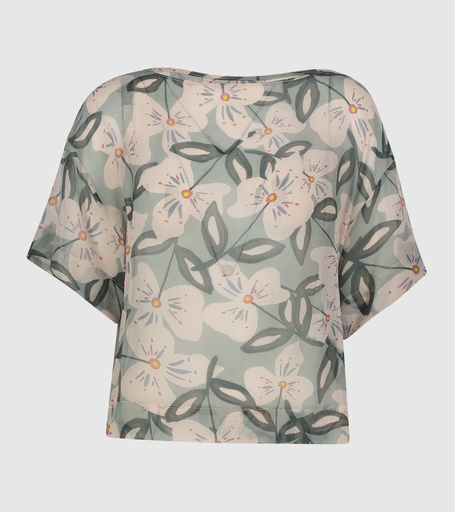 Sage boat neck floral blouse