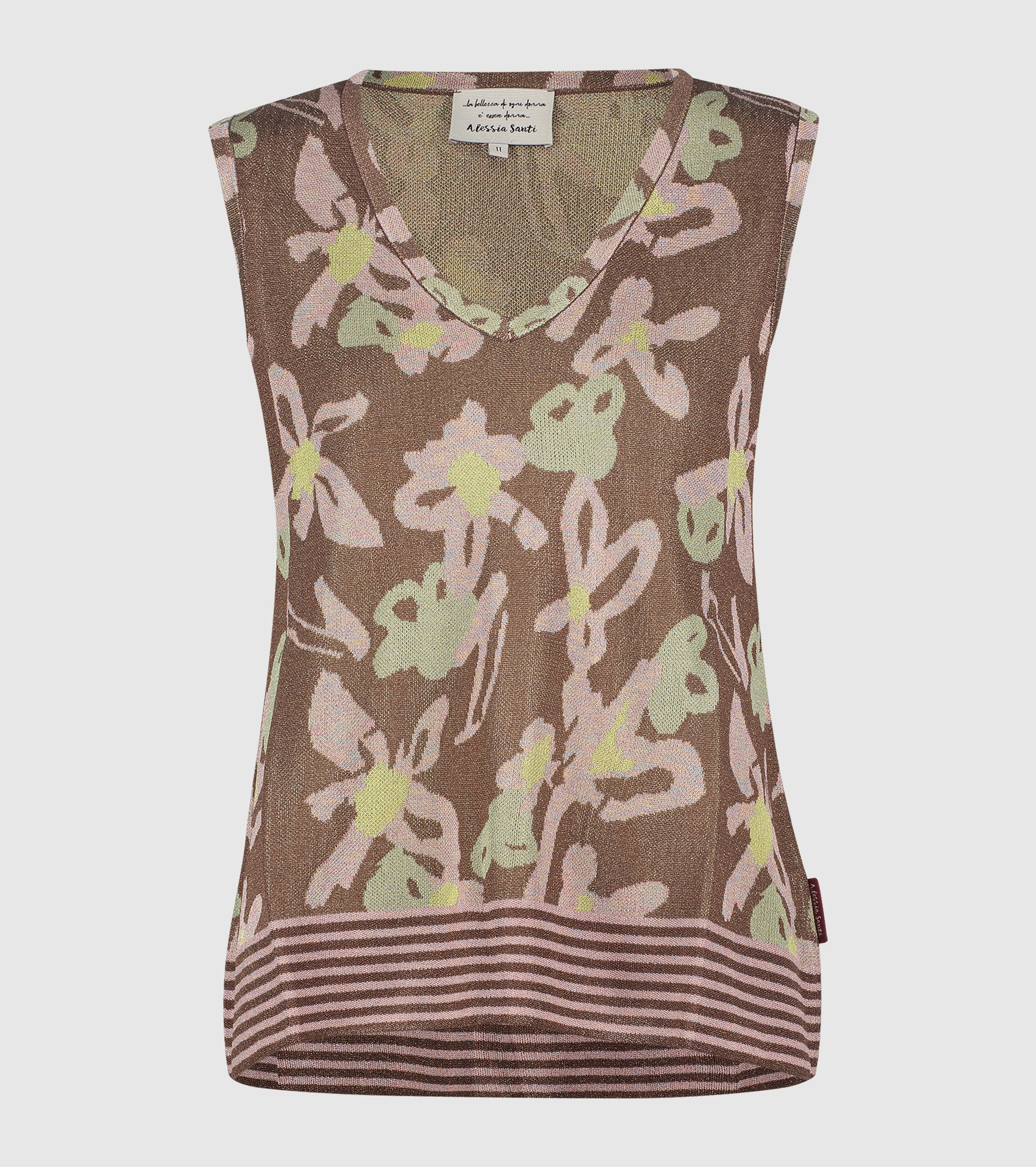 Top jacquard con scollo a V rame