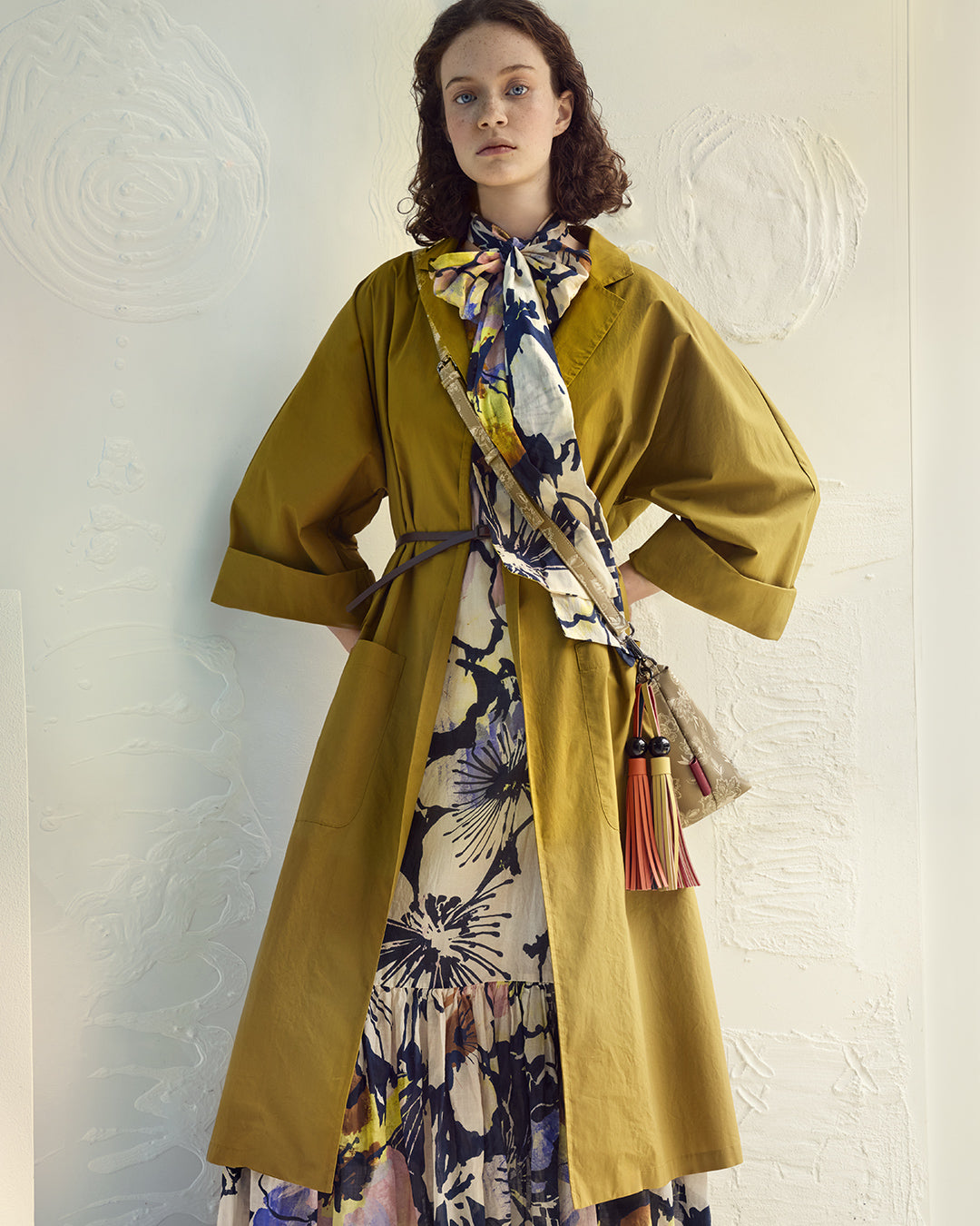 Abito in cotone stampato con foulard fiore